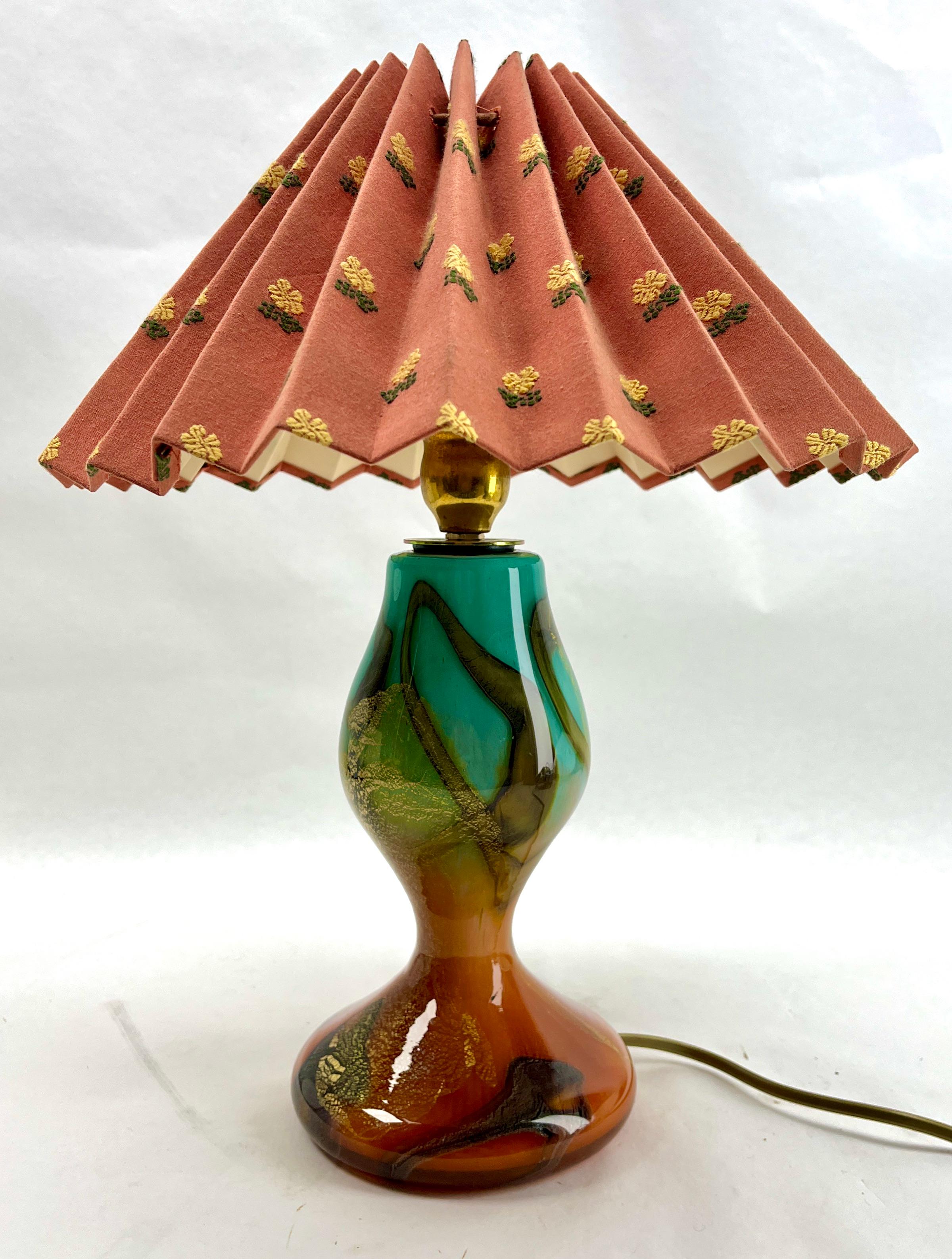 Murano Table Lamp With colored blown glass and Gold Flecks details. For Sale 3