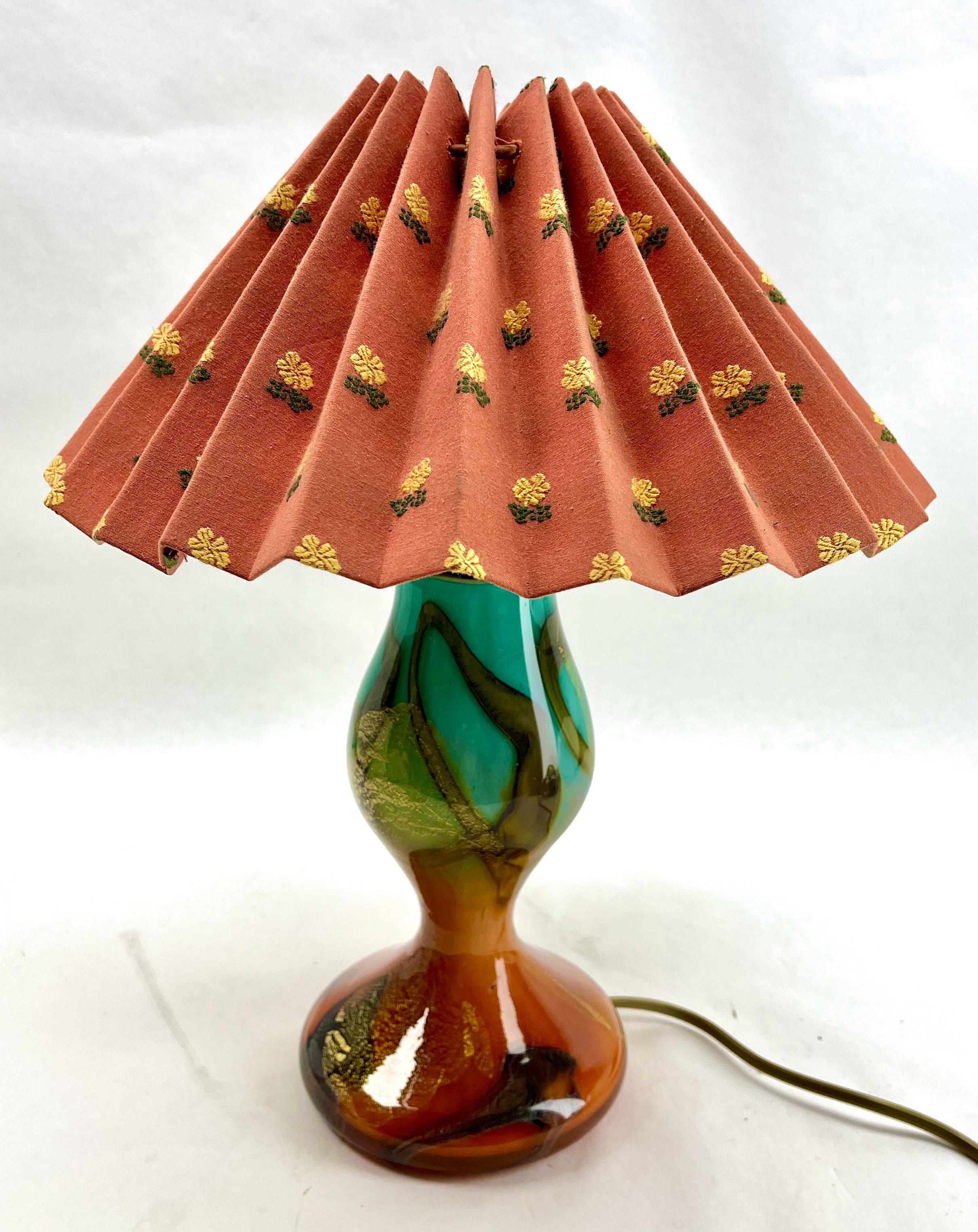 Mid-Century Modern Murano Table Lamp With colored blown glass and Gold Flecks details. For Sale