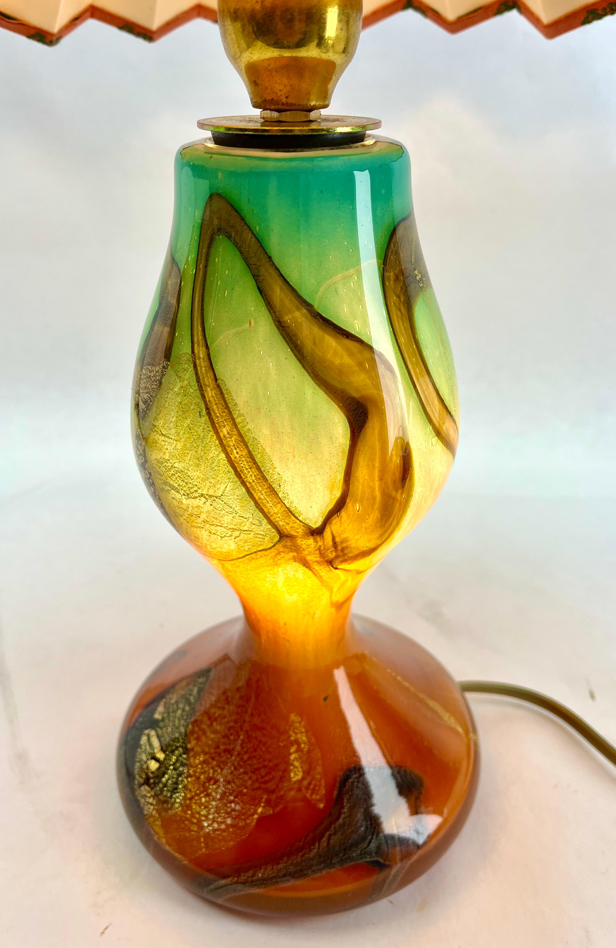 Italian Murano Table Lamp With colored blown glass and Gold Flecks details. For Sale