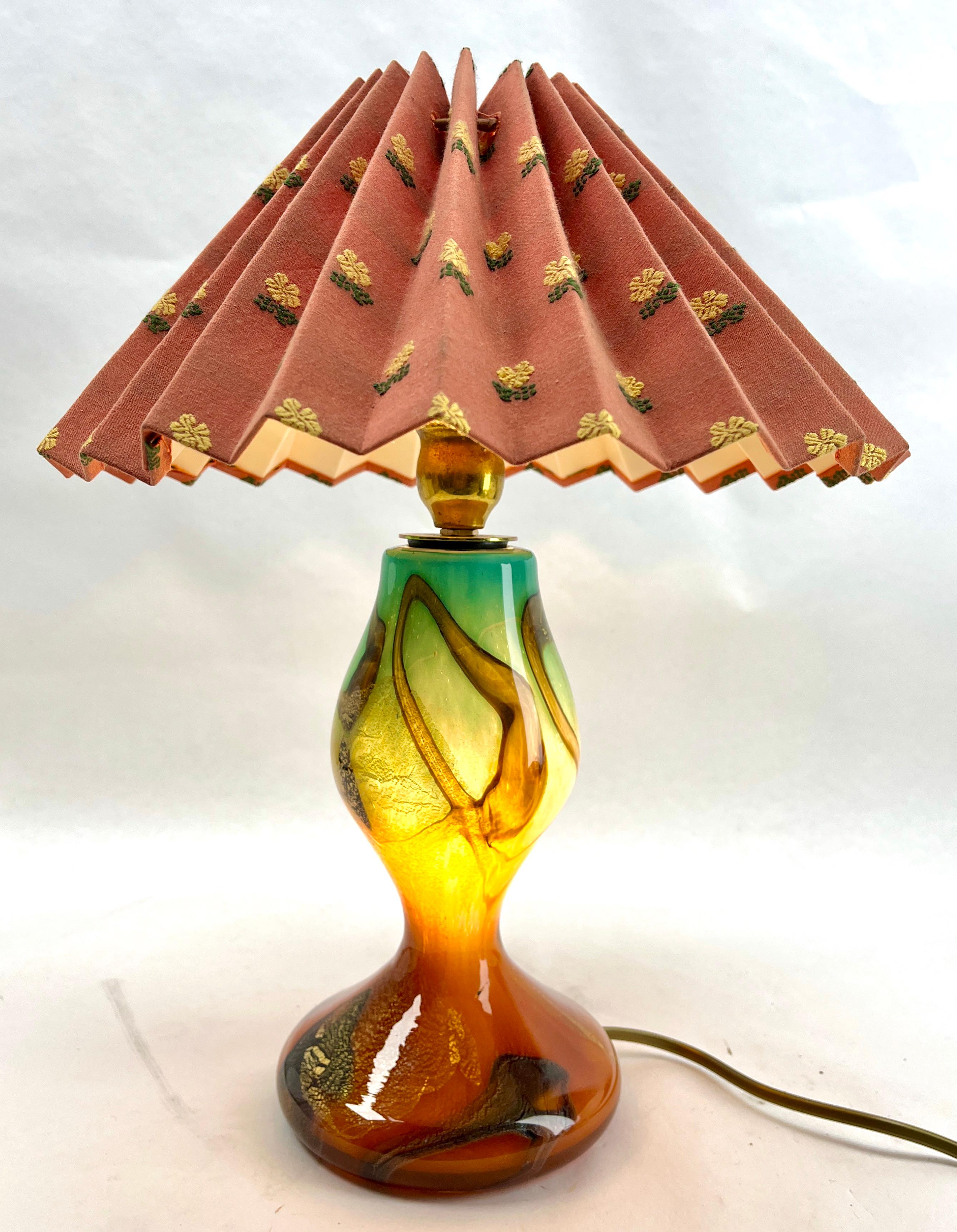 Hand-Crafted Murano Table Lamp With colored blown glass and Gold Flecks details. For Sale