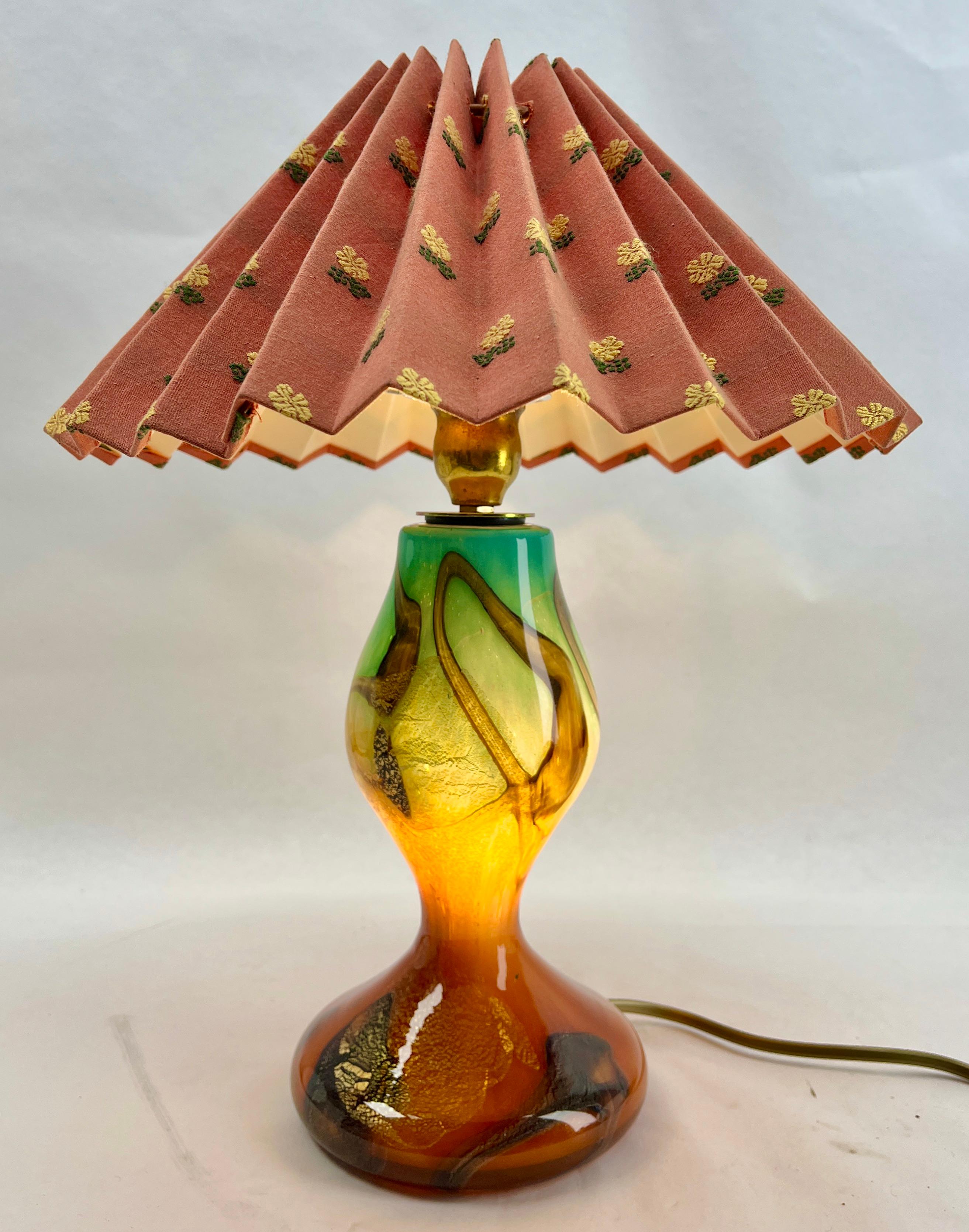 Mid-20th Century Murano Table Lamp With colored blown glass and Gold Flecks details. For Sale