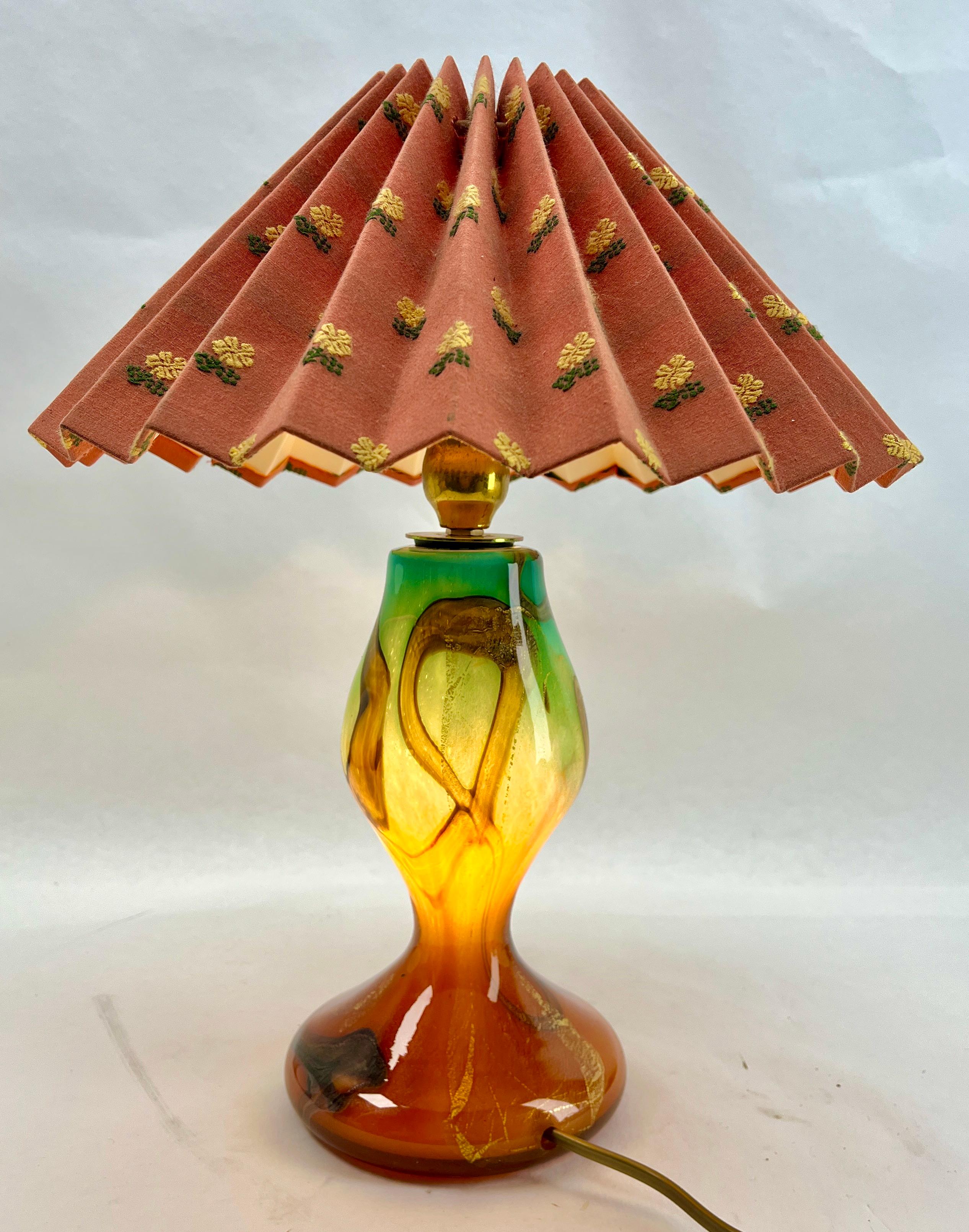 Art Glass Murano Table Lamp With colored blown glass and Gold Flecks details. For Sale
