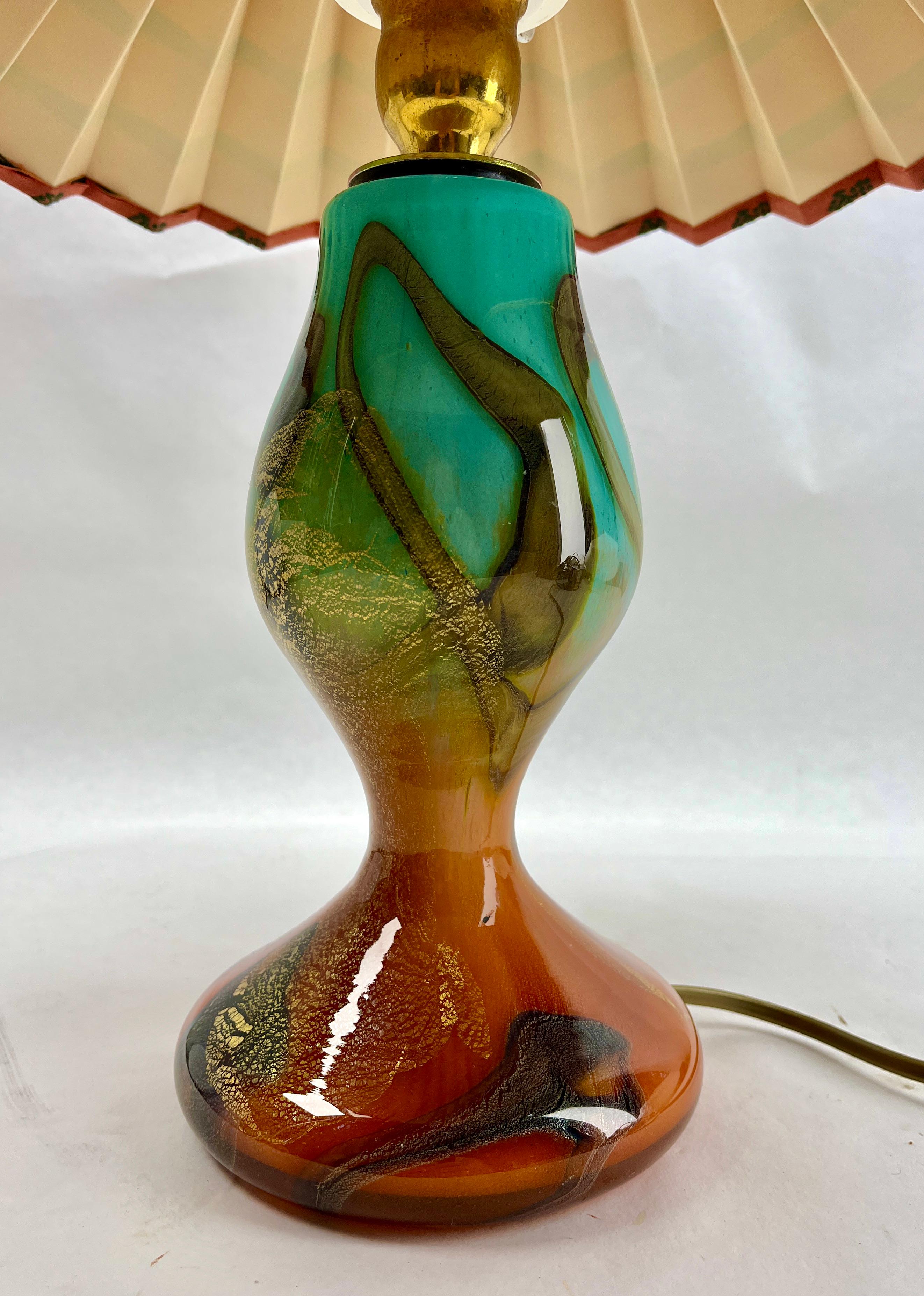 Murano Table Lamp With colored blown glass and Gold Flecks details. For Sale 1