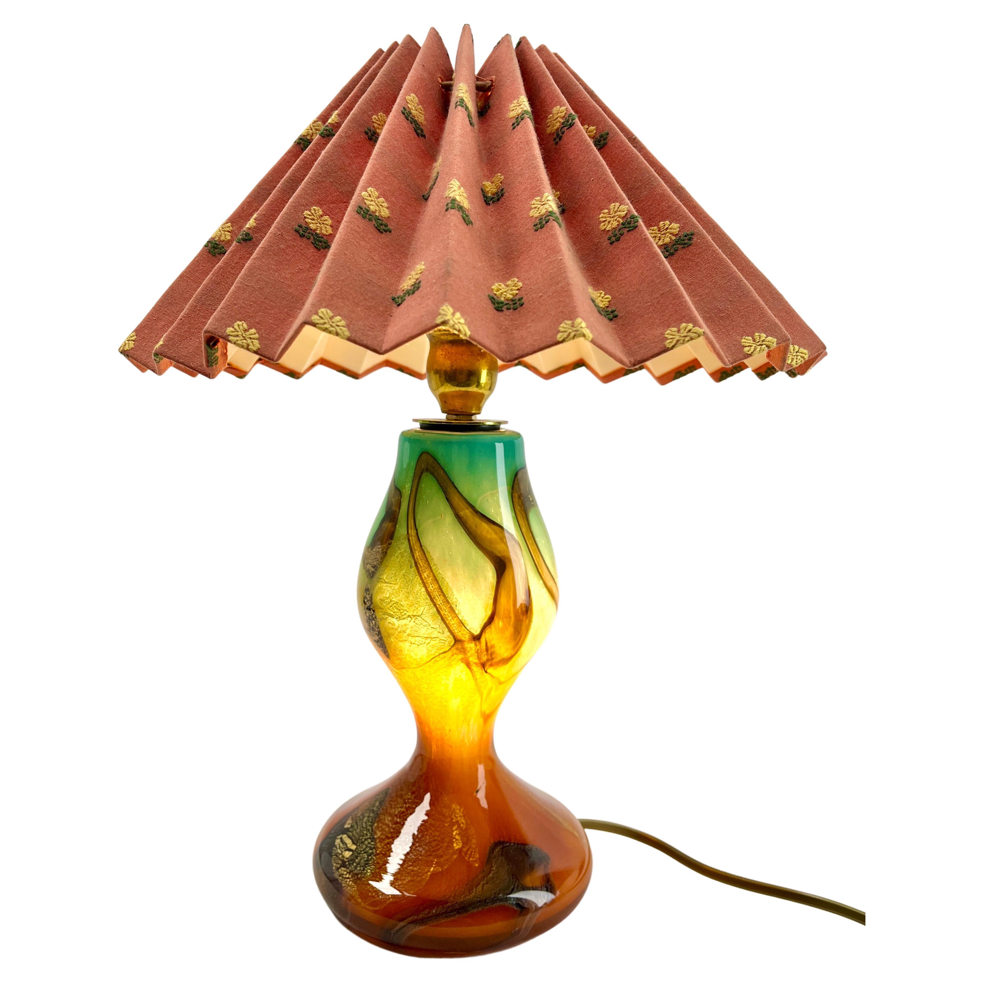 Murano Table Lamp With colored blown glass and Gold Flecks details.