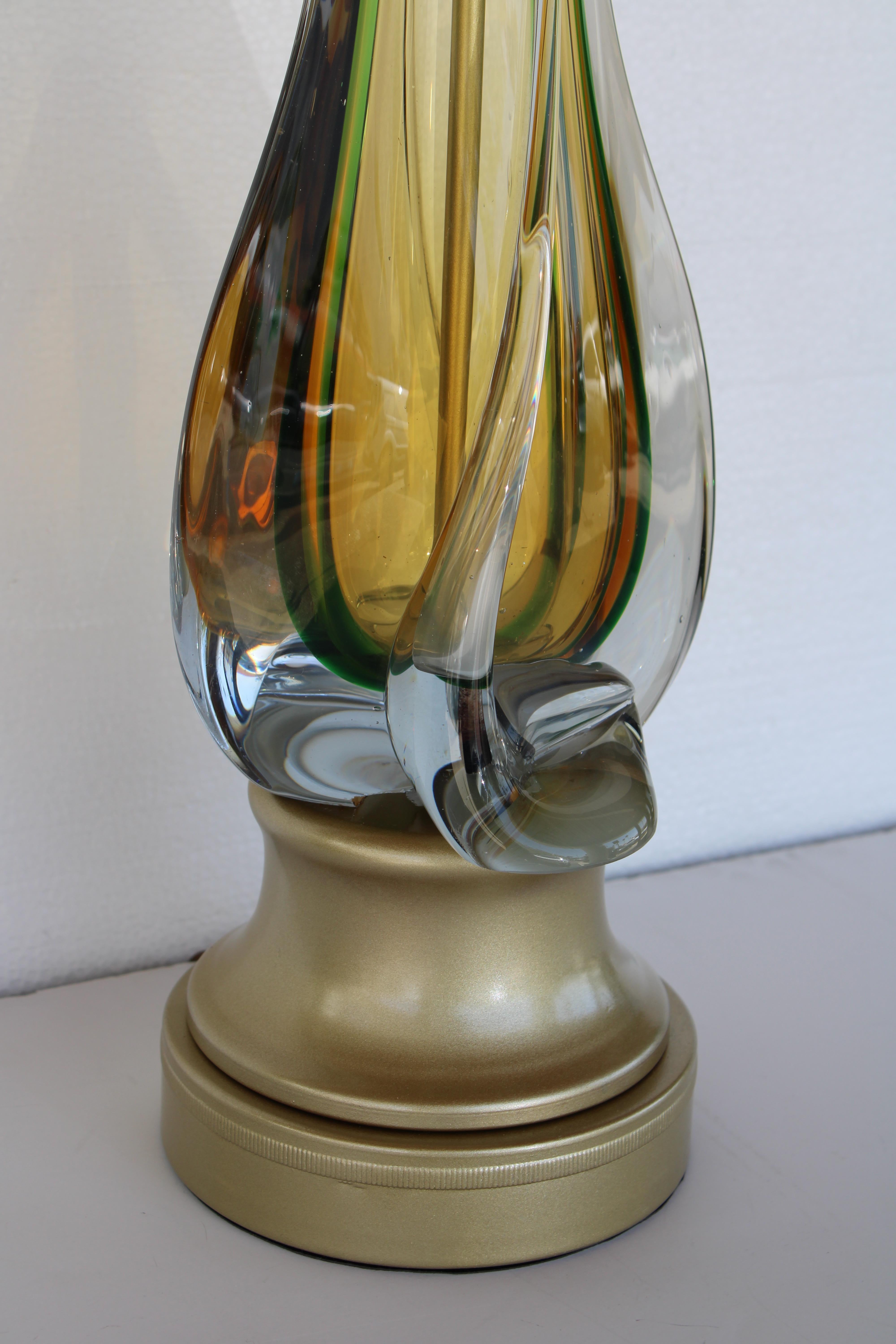 Murano-Tischlampe aus Muranoglas mit orangefarbenem, gelbem und grünem Glas im Zustand „Gut“ im Angebot in Palm Springs, CA