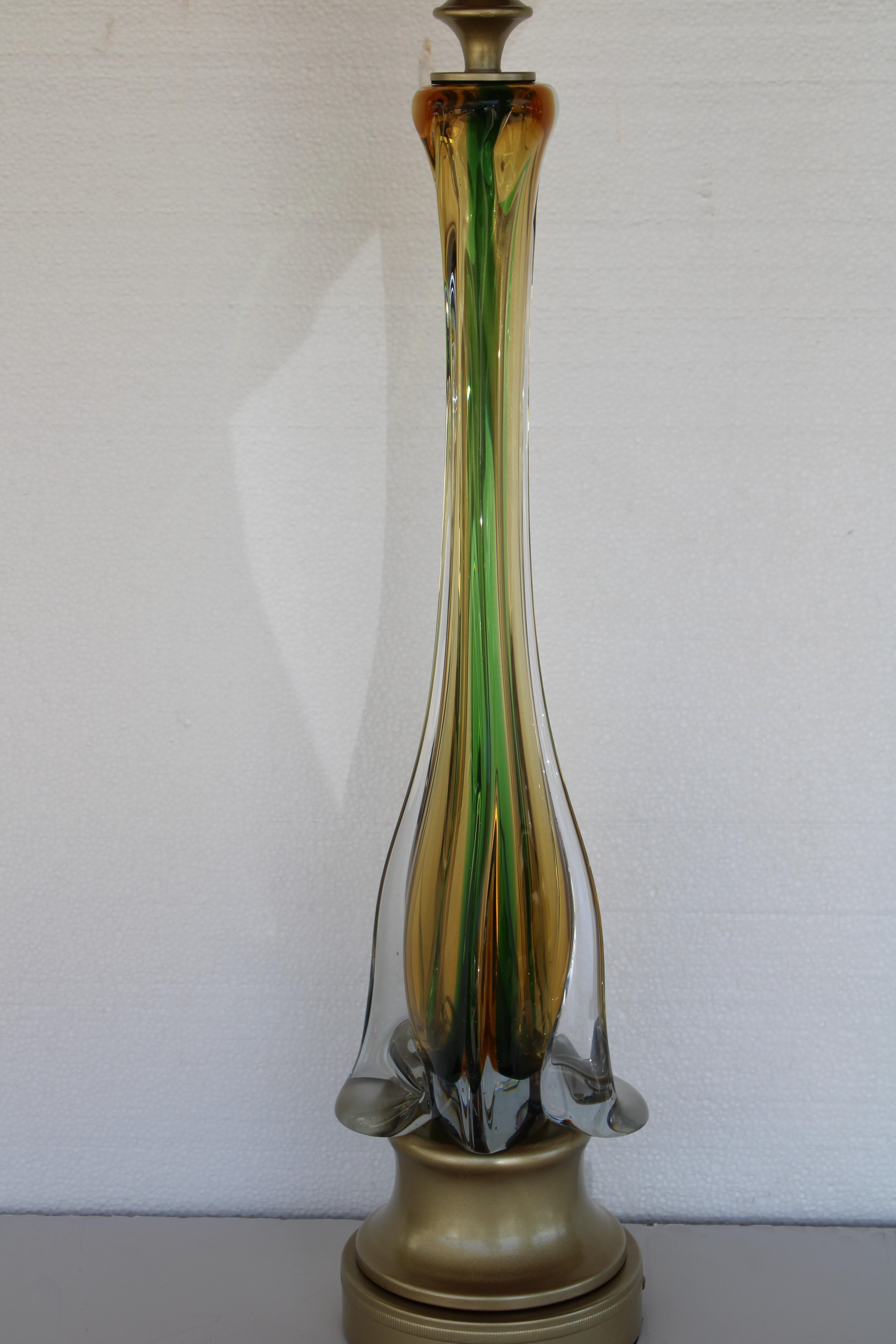 Murano-Tischlampe aus Muranoglas mit orangefarbenem, gelbem und grünem Glas (Geblasenes Glas) im Angebot