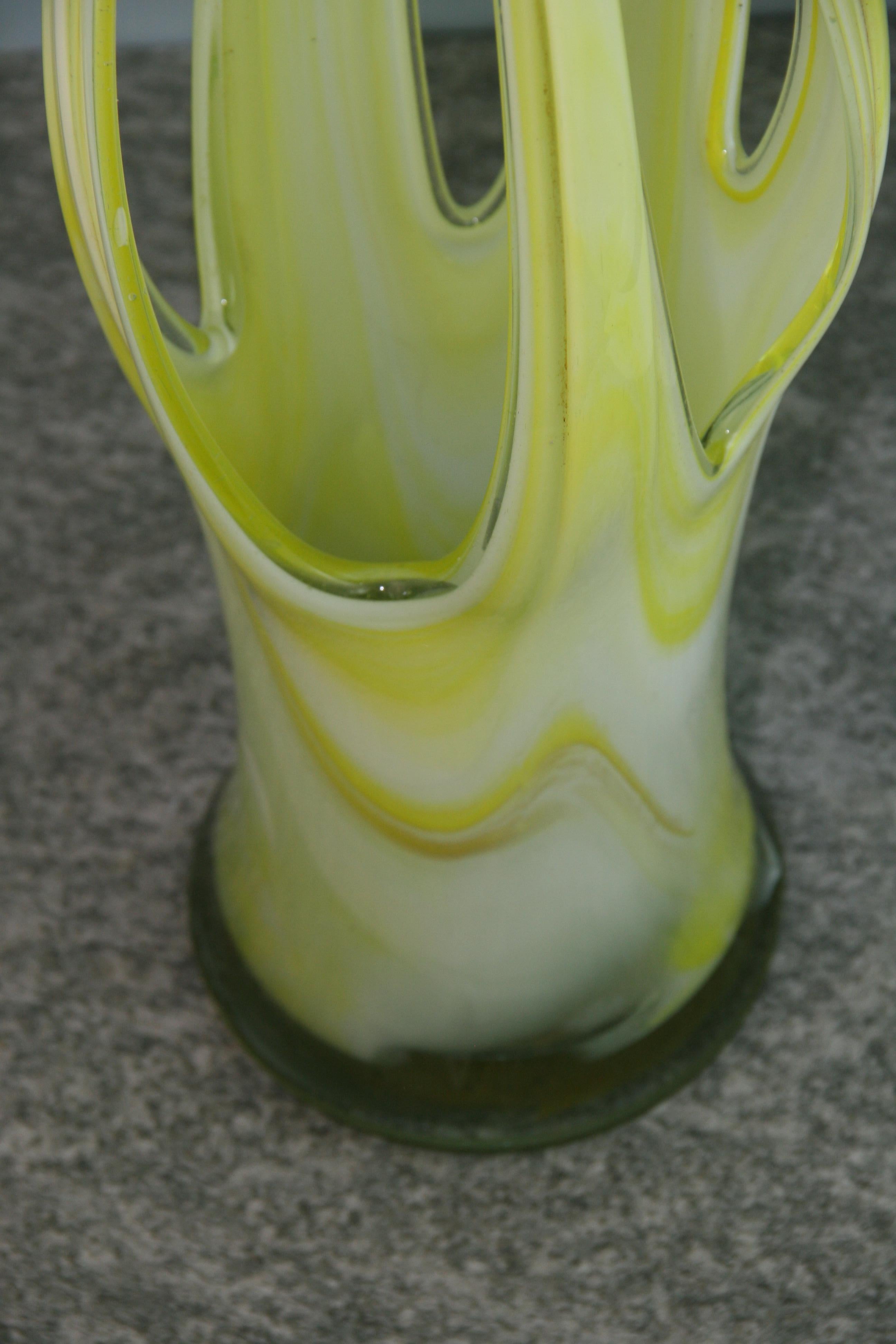 Murano Tall Hand Blown Yellow and White Art Glass Sculpture For Sale 4