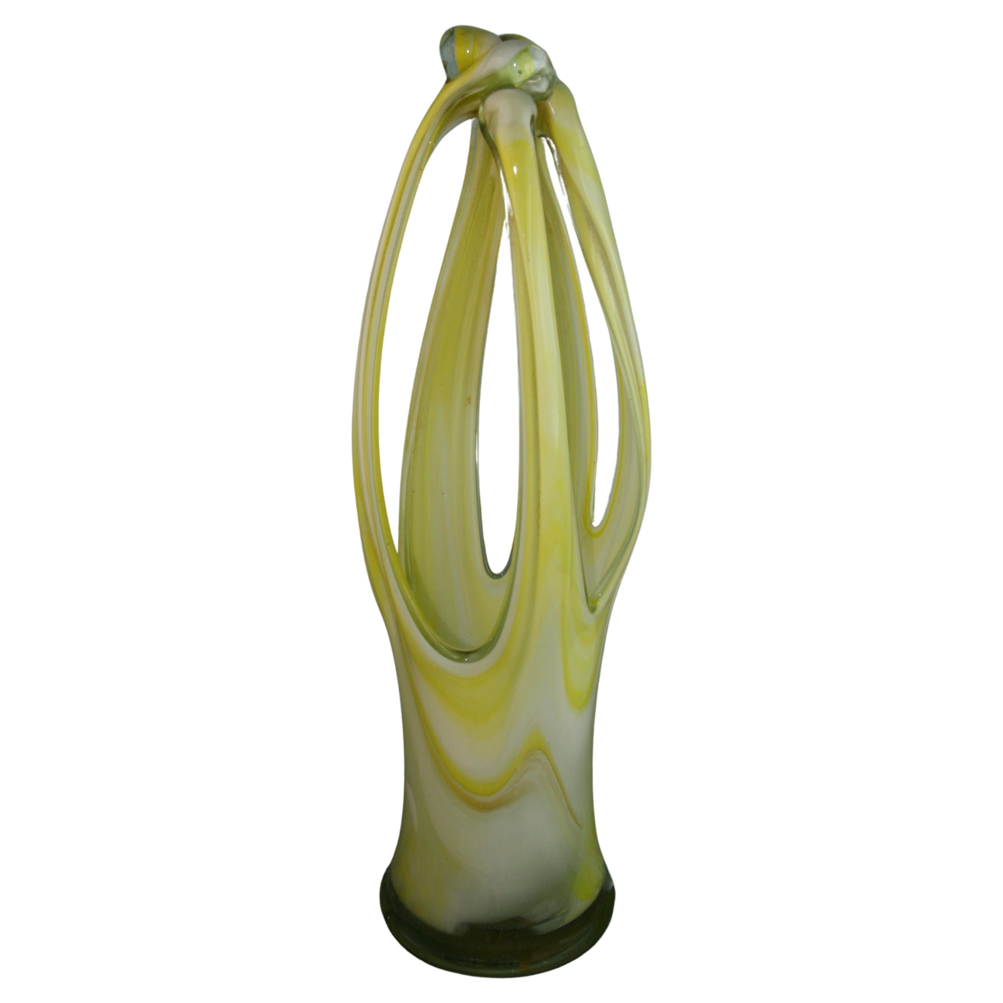 Murano Tall Hand Blown Yellow and White Art Glass Sculpture