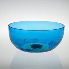 Murano Tapio Wirkkala Art Glass bowl "Inari" turquoise yellow handblown Venini