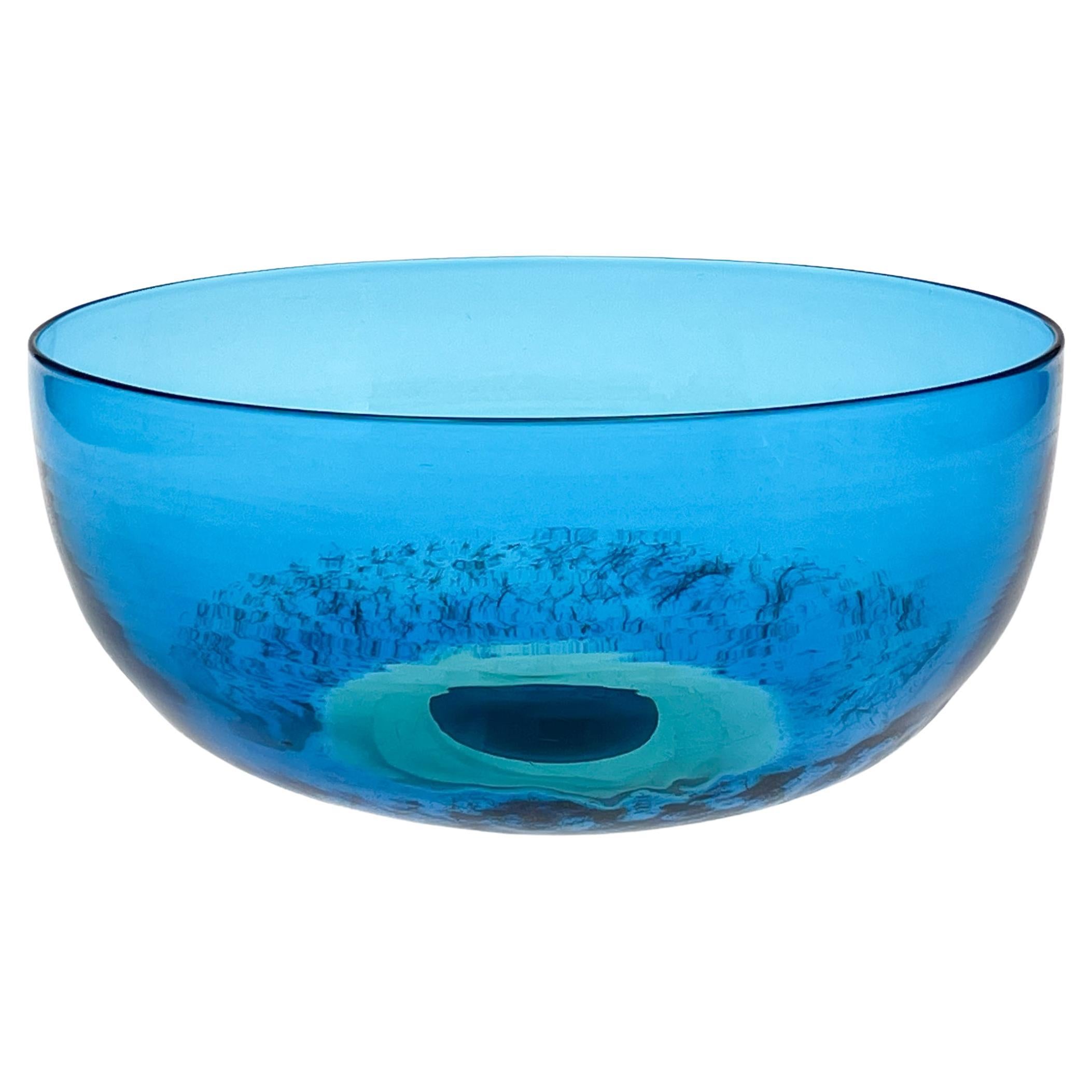 Murano Tapio Wirkkala Art Glass bowl "Inari" turquoise yellow handblown Venini For Sale
