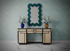 Murano Teal Farbe Kunstglas und Messing Art Deco Mirror Wandkonsole, 2020