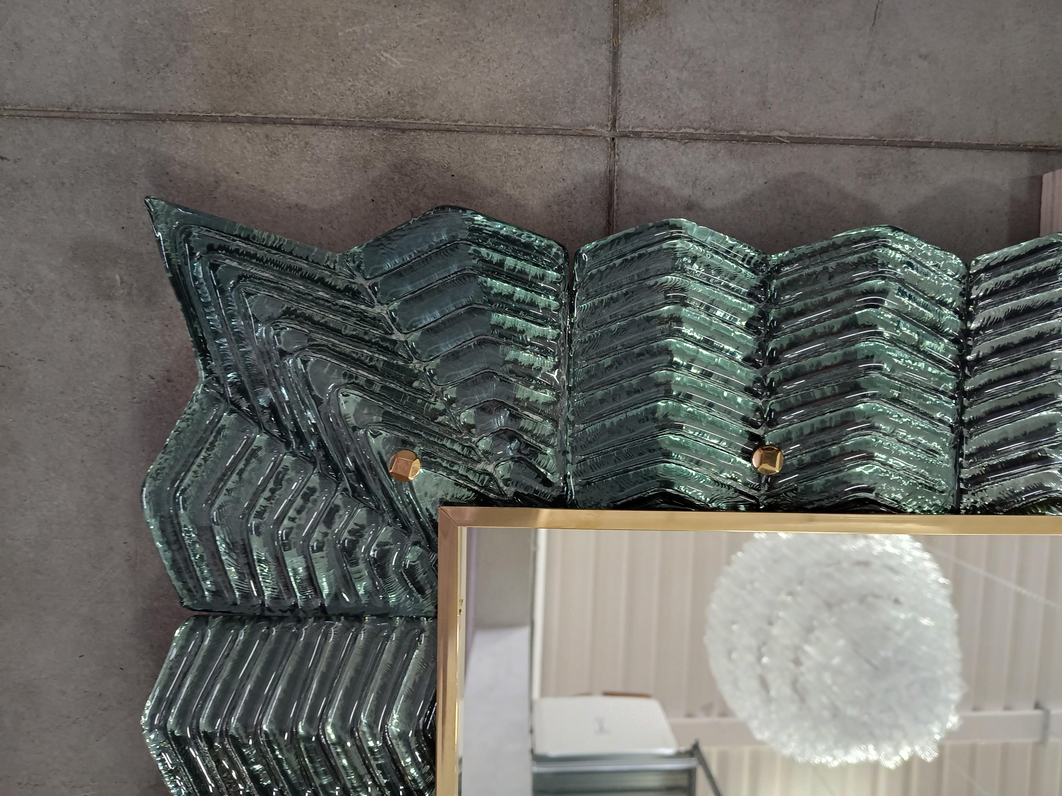 Murano Teal Color Glass and Brass Mid-Century Wall Mirror, 2000 In Good Condition For Sale In Rome, IT