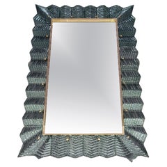 Miroir mural du milieu du siècle en verre de Murano de couleur sarcelle et laiton, 2000