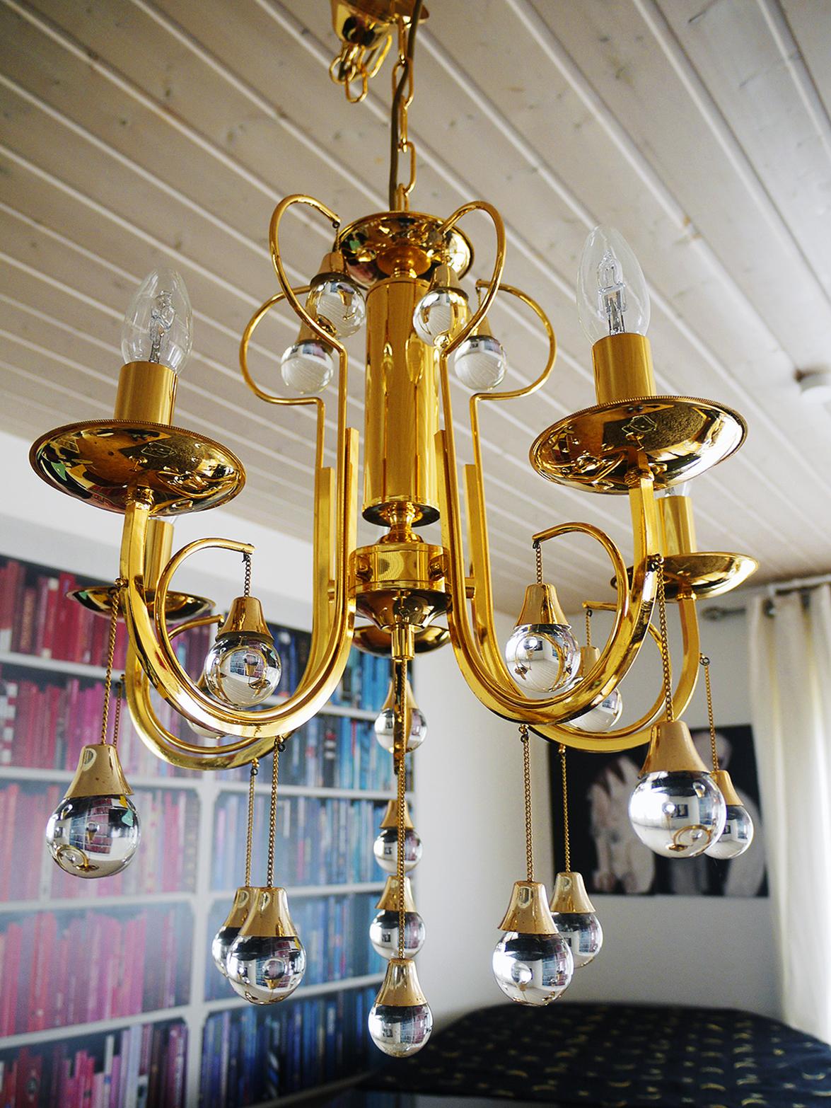 Lustre Murano en verre et laiton doré par Gaetano Sciolari, Italie, années 1960 Bon état - En vente à Niederdorfelden, Hessen