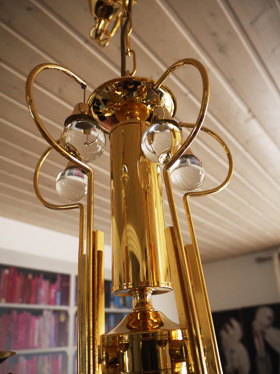 Milieu du XXe siècle Lustre Murano en verre et laiton doré par Gaetano Sciolari, Italie, années 1960 en vente