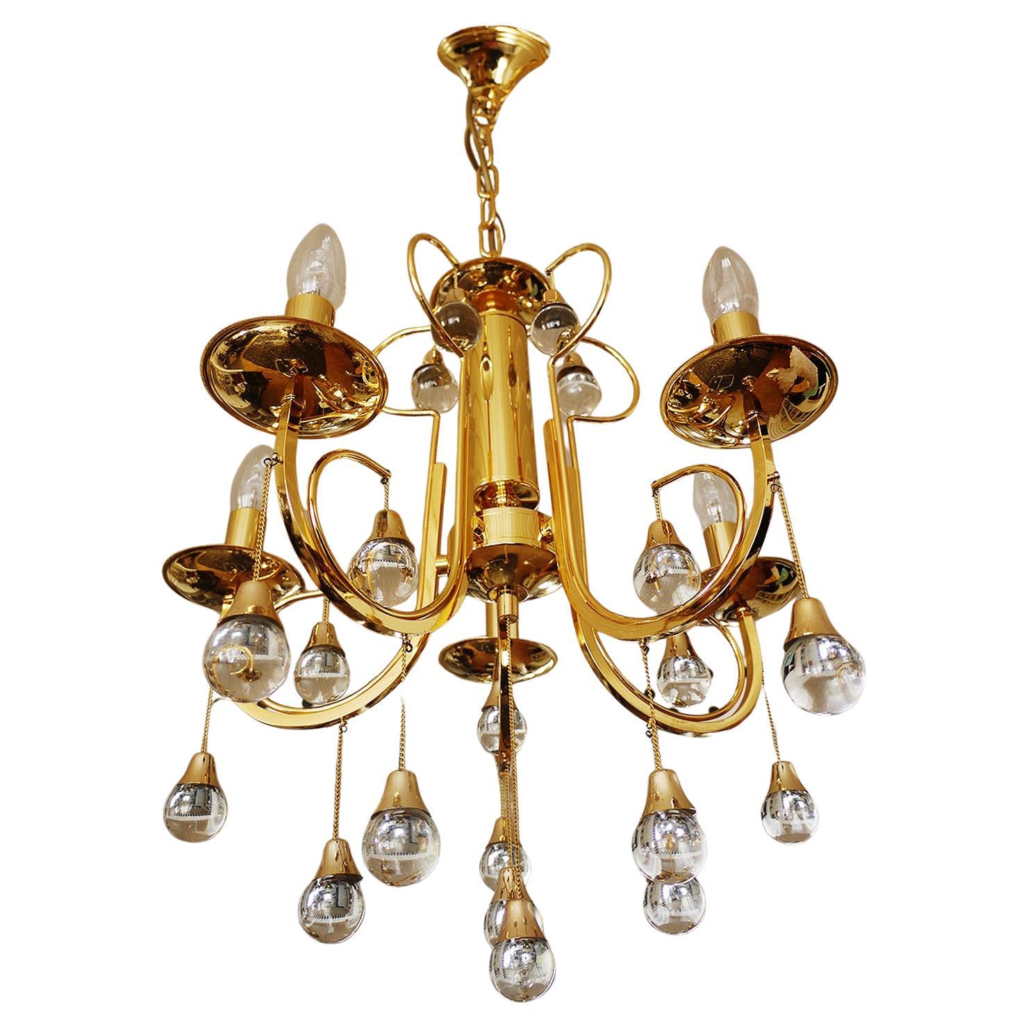 Murano Teardrop-Kronleuchter Glas & vergoldetes Messing von Gaetano Sciolari, Italien, 1960er Jahre (Moderne der Mitte des Jahrhunderts) im Angebot