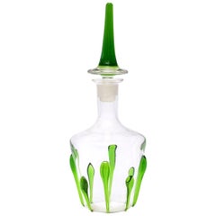 Murano Teardrop Kelly Green Glass Decanter with Stopper Barware Vintage