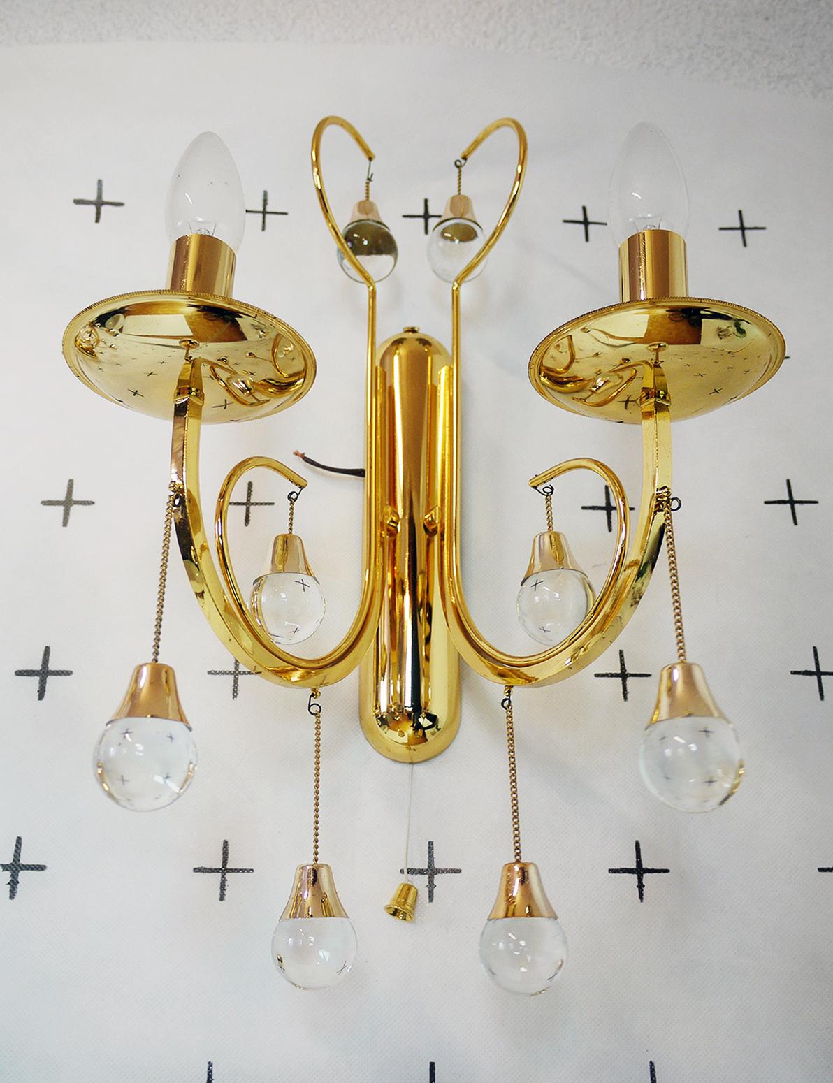 Mid-Century Modern Appliques murales Murano en verre et laiton doré par Gaetano Sciolari, ensemble de 2 en vente