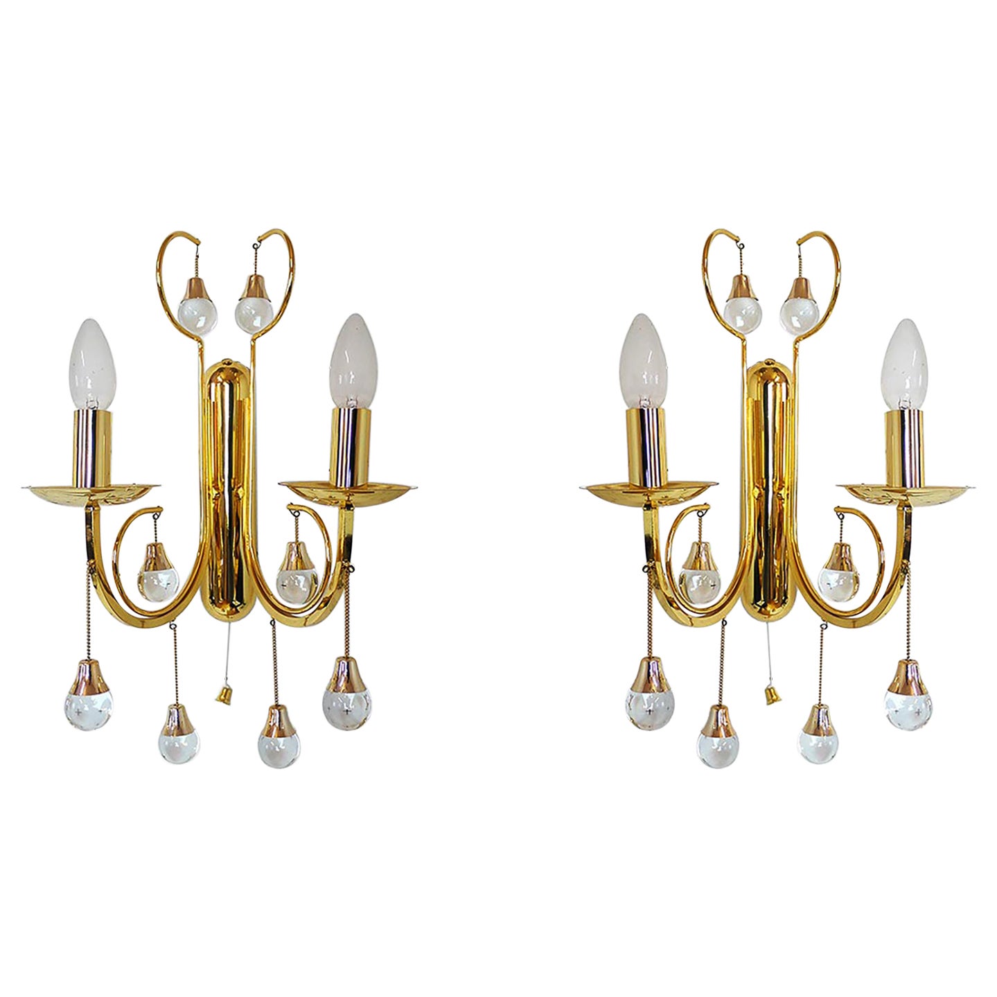 Appliques murales Murano en verre et laiton doré par Gaetano Sciolari, ensemble de 2 en vente