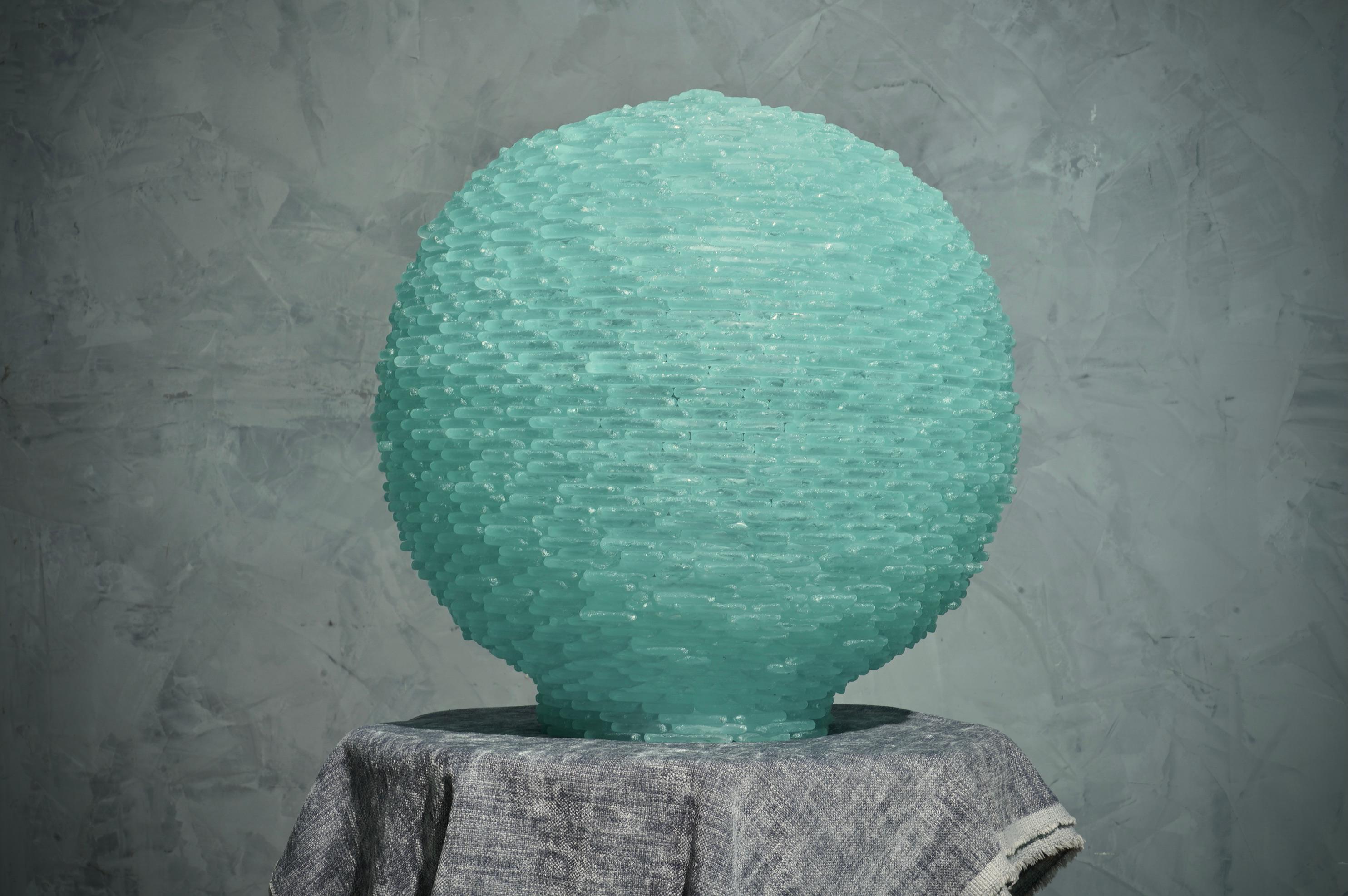 Murano Terrestrial Globe Art glass Round Water Green Color Table Lamp, 1970 4