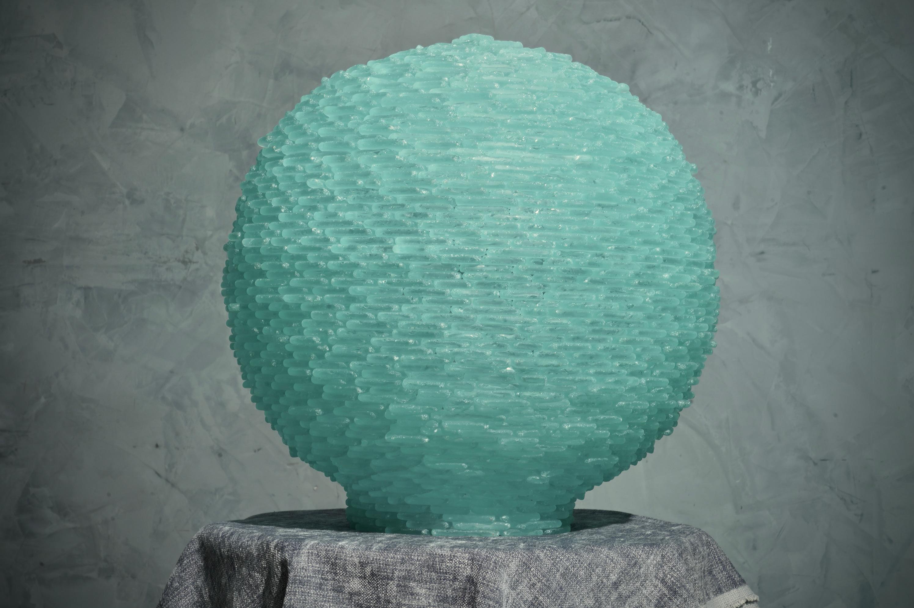 Murano Terrestrial Globe Art glass Round Water Green Color Table Lamp, 1970 In Good Condition In Rome, IT