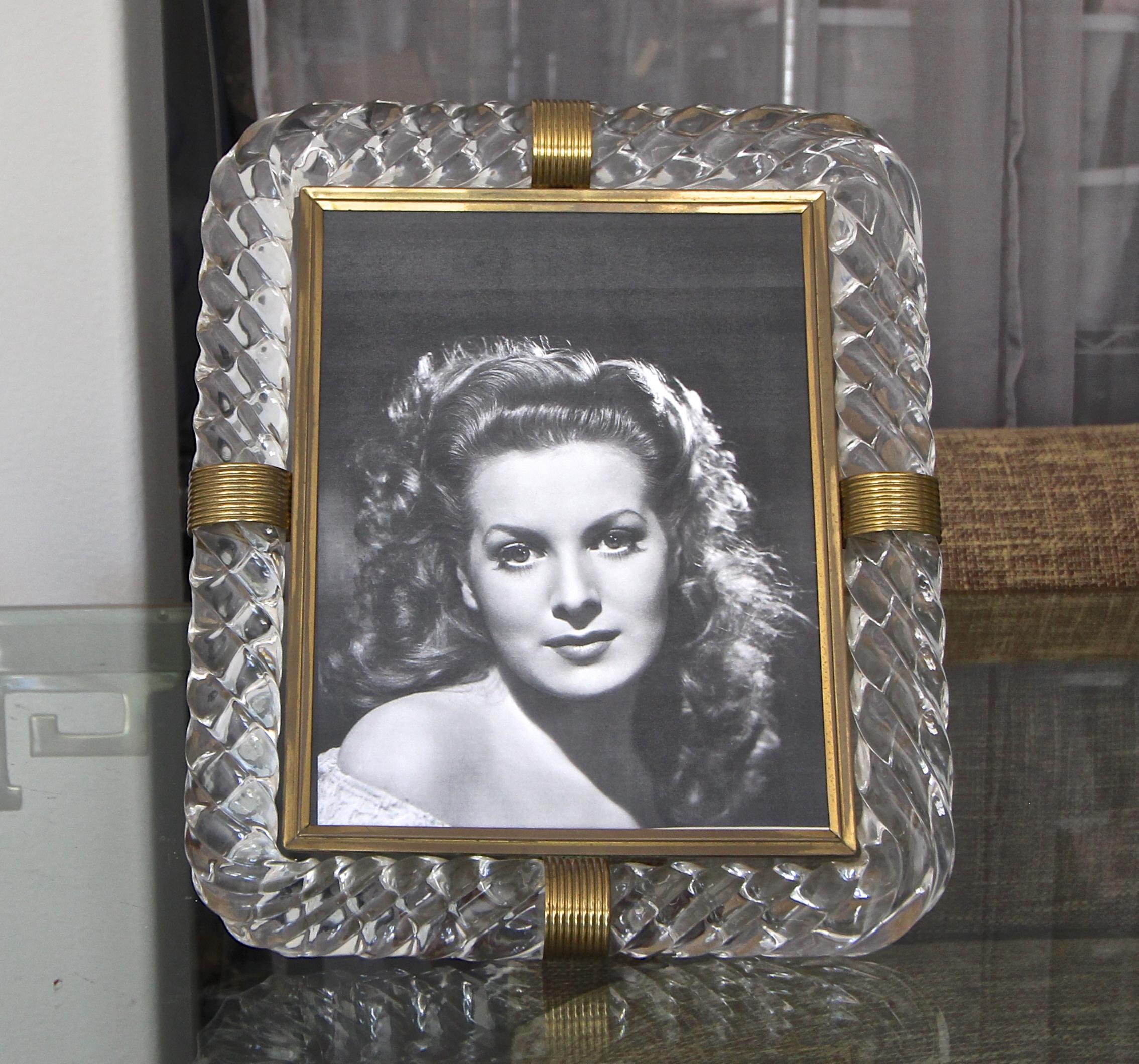 Murano Thick Twisted Glass Rope Brass Picture Frame In Good Condition In Palm Springs, CA