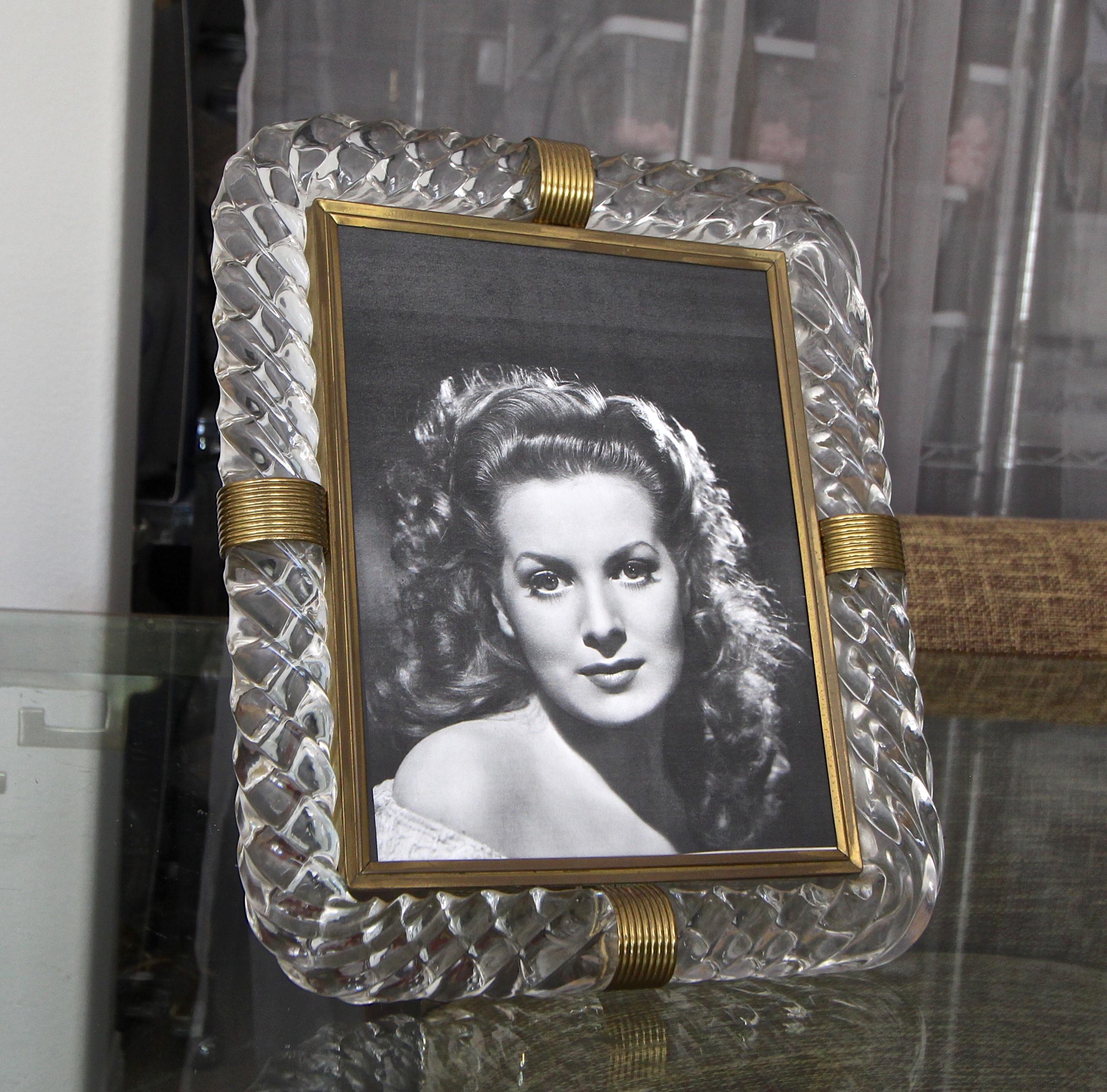 Mid-20th Century Murano Thick Twisted Glass Rope Brass Picture Frame