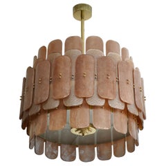Lampadario e pendente rotondo di metà secolo in vetro artistico e ottone di Murano, 2020