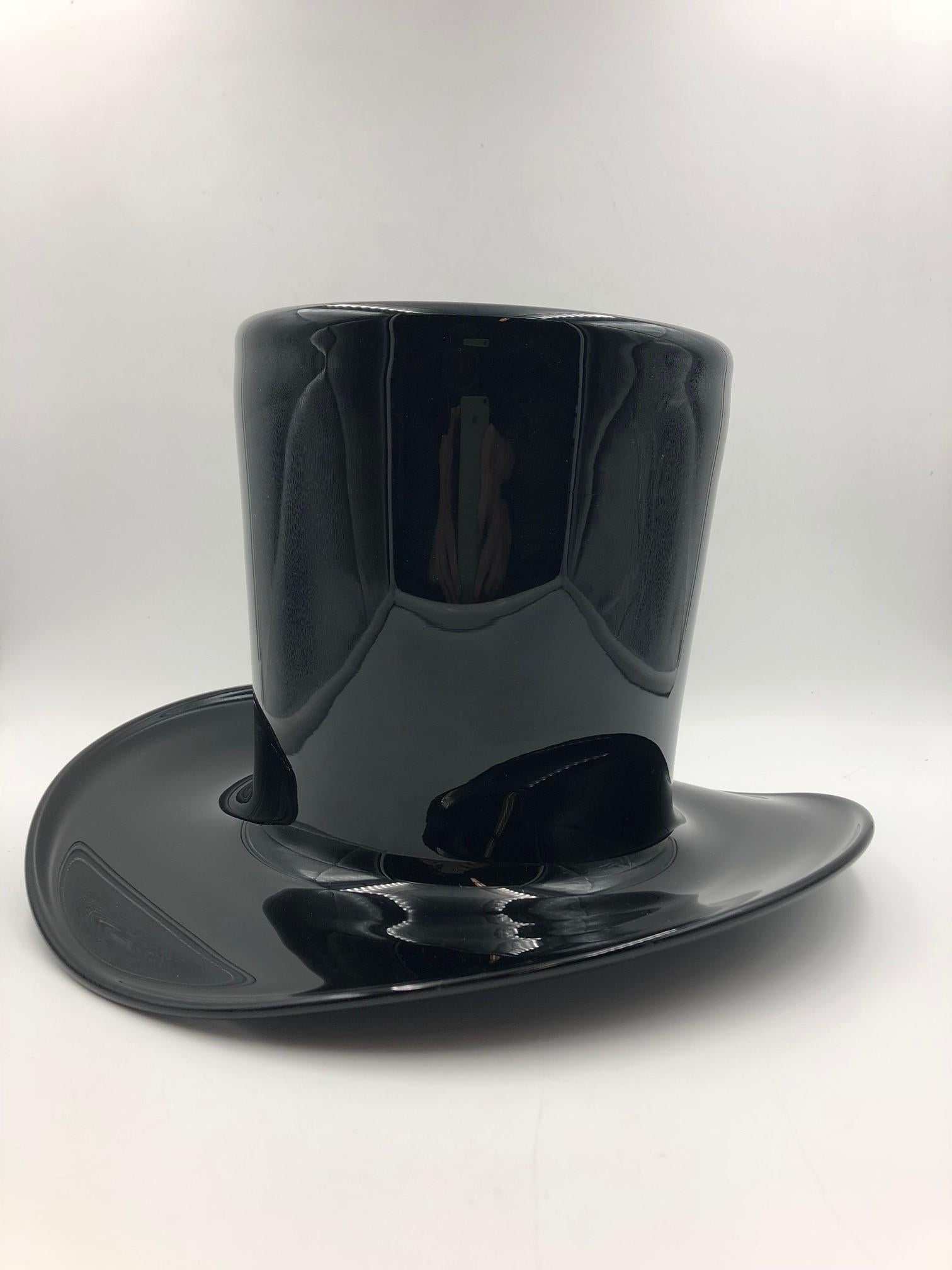 Italian Murano Top Hat Wine Champagner Cooler Black Glass For Sale