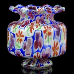 Murano Toso Millefiori Daisy Clover Flower Mosaic Italian Art Glass Footed Vase