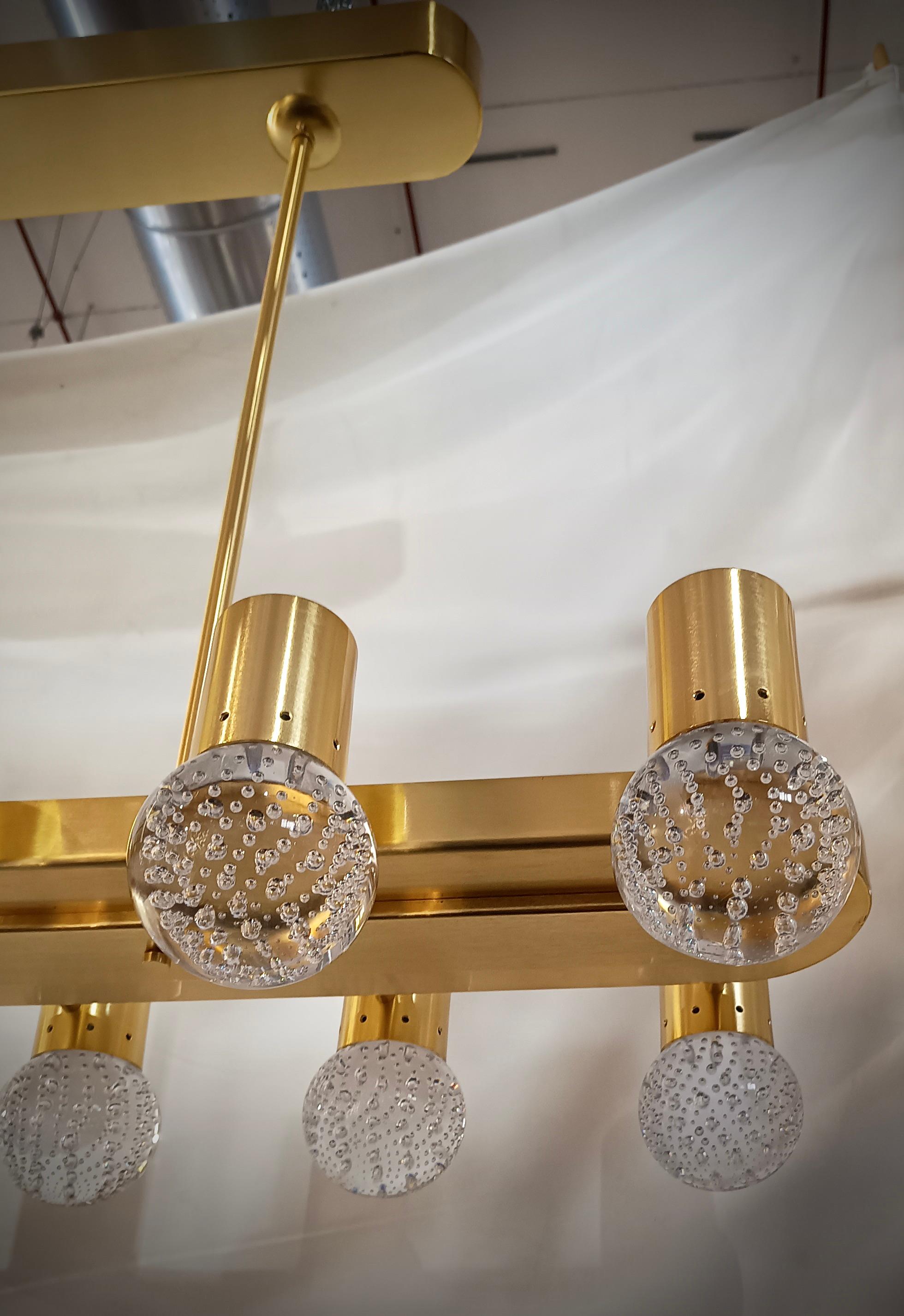 Murano Transparent Art Glass and Brass Chandelier and Pendants, 2020 In Good Condition For Sale In Rome, IT