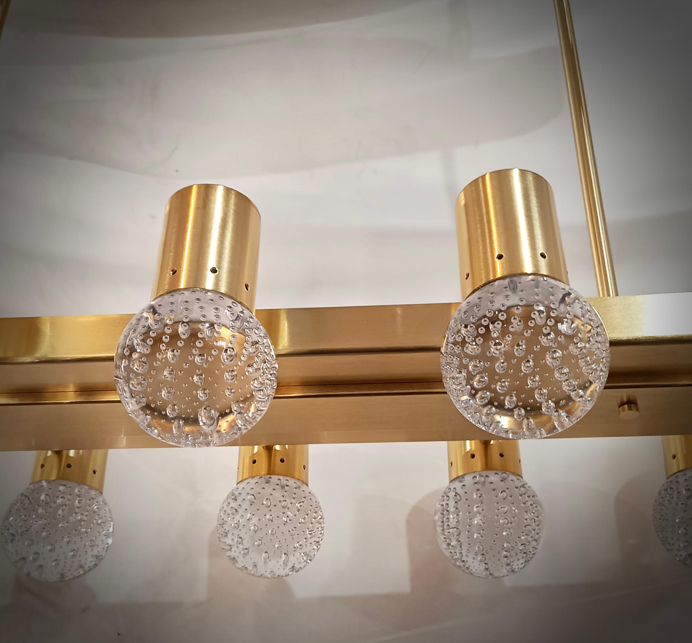 Contemporary Murano Transparent Art Glass and Brass Chandelier and Pendants, 2020 For Sale