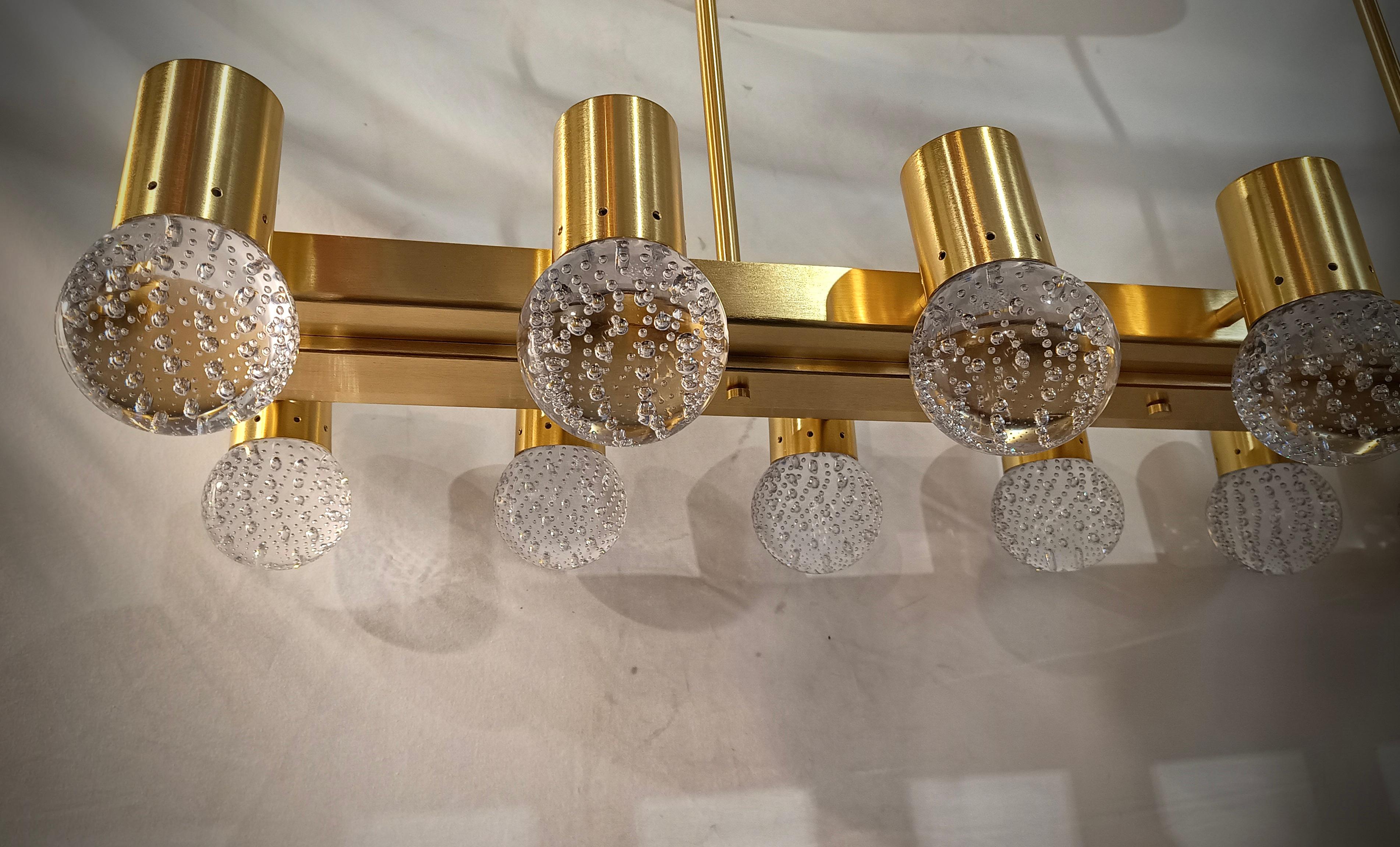 Murano Transparent Art Glass and Brass Chandelier and Pendants, 2020 For Sale 1