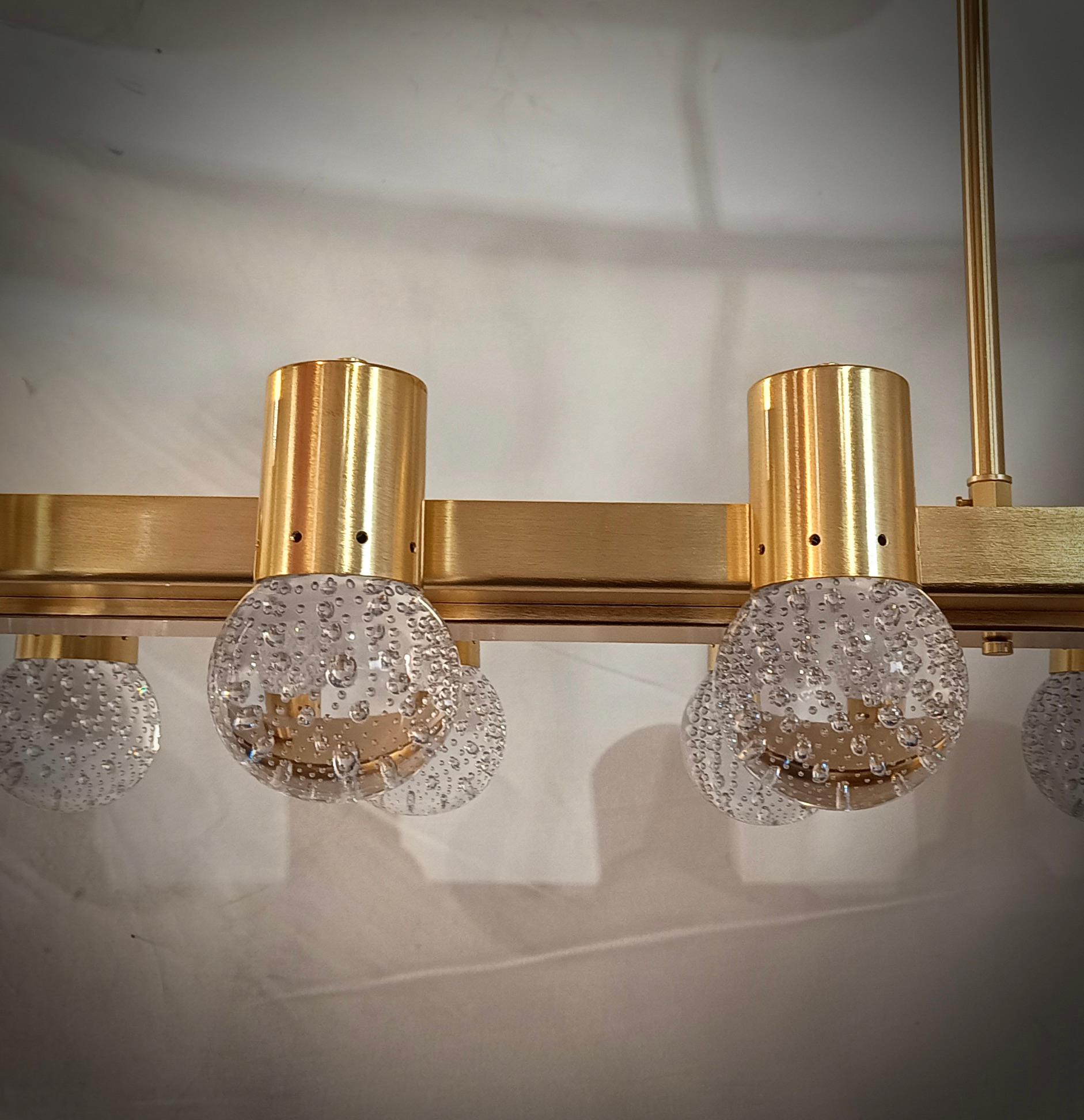 Murano Transparent Art Glass and Brass Chandelier and Pendants, 2020 For Sale 2