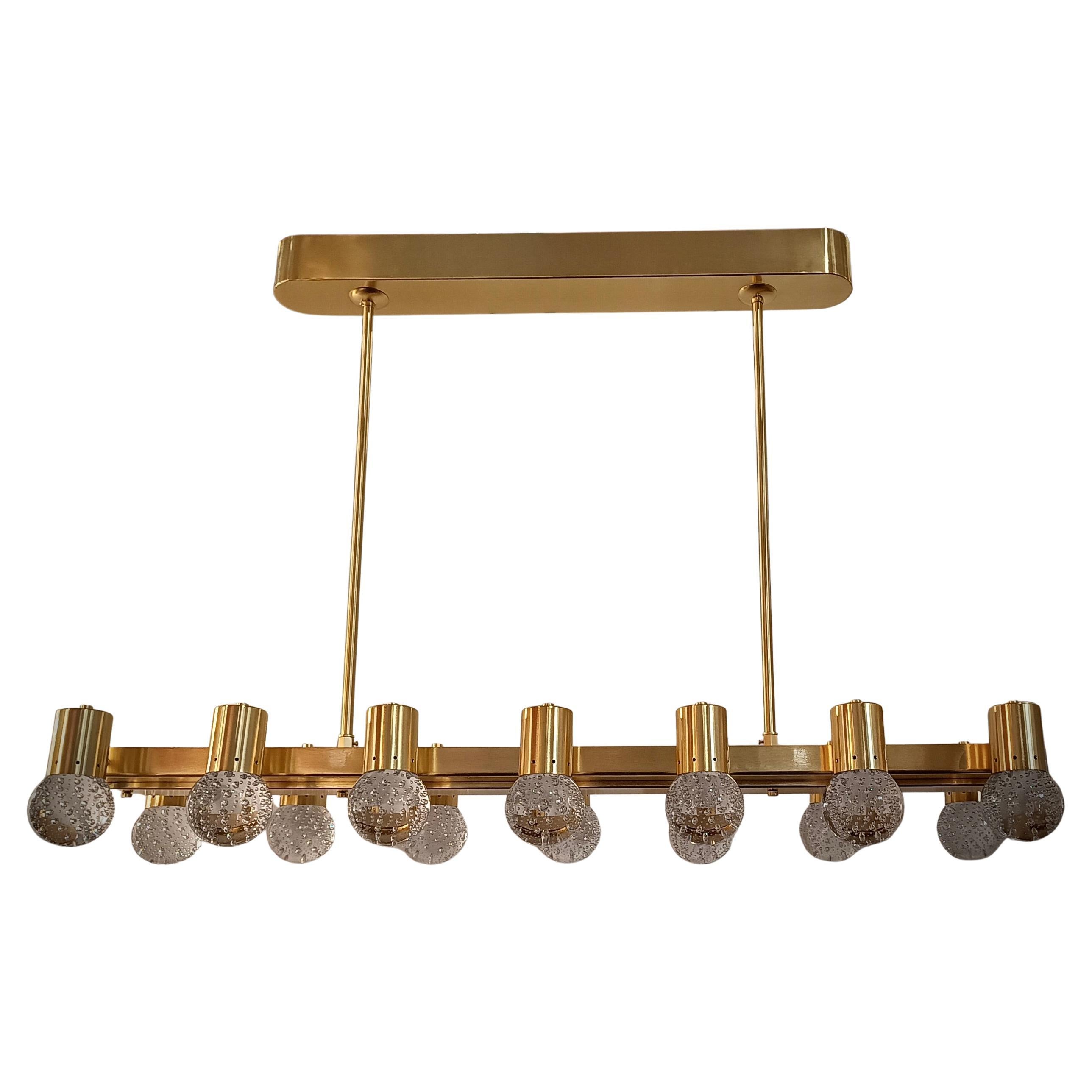 Murano Transparent Art Glass and Brass Chandelier and Pendants, 2020