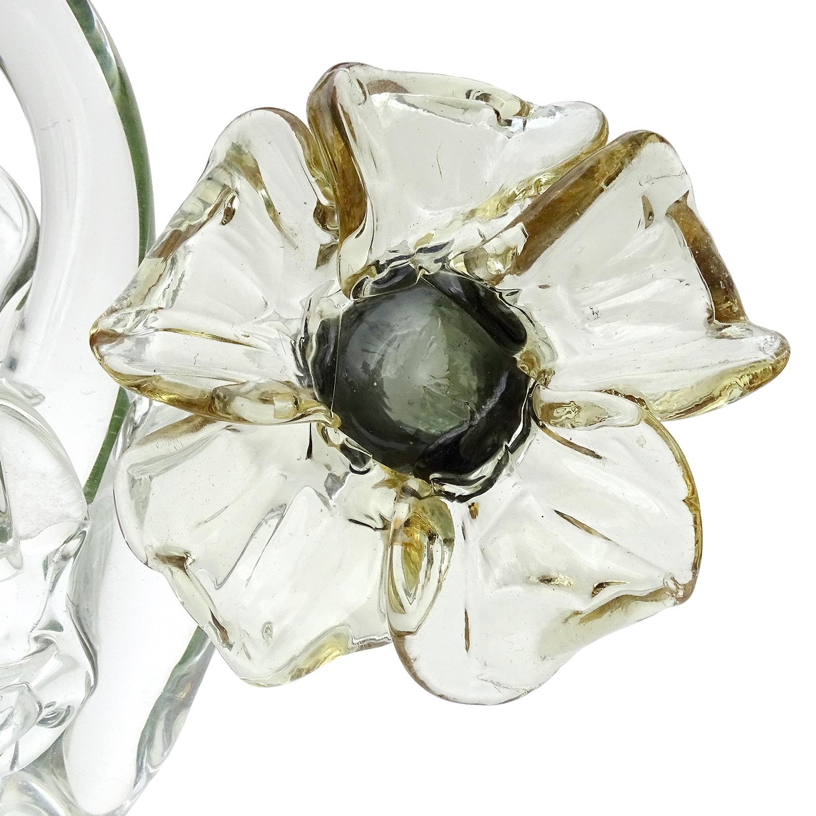 Mid-Century moderno Fiori di Murano trasparenti che cambiano colore Scultura vegetale in vetro artistico italiano in vendita