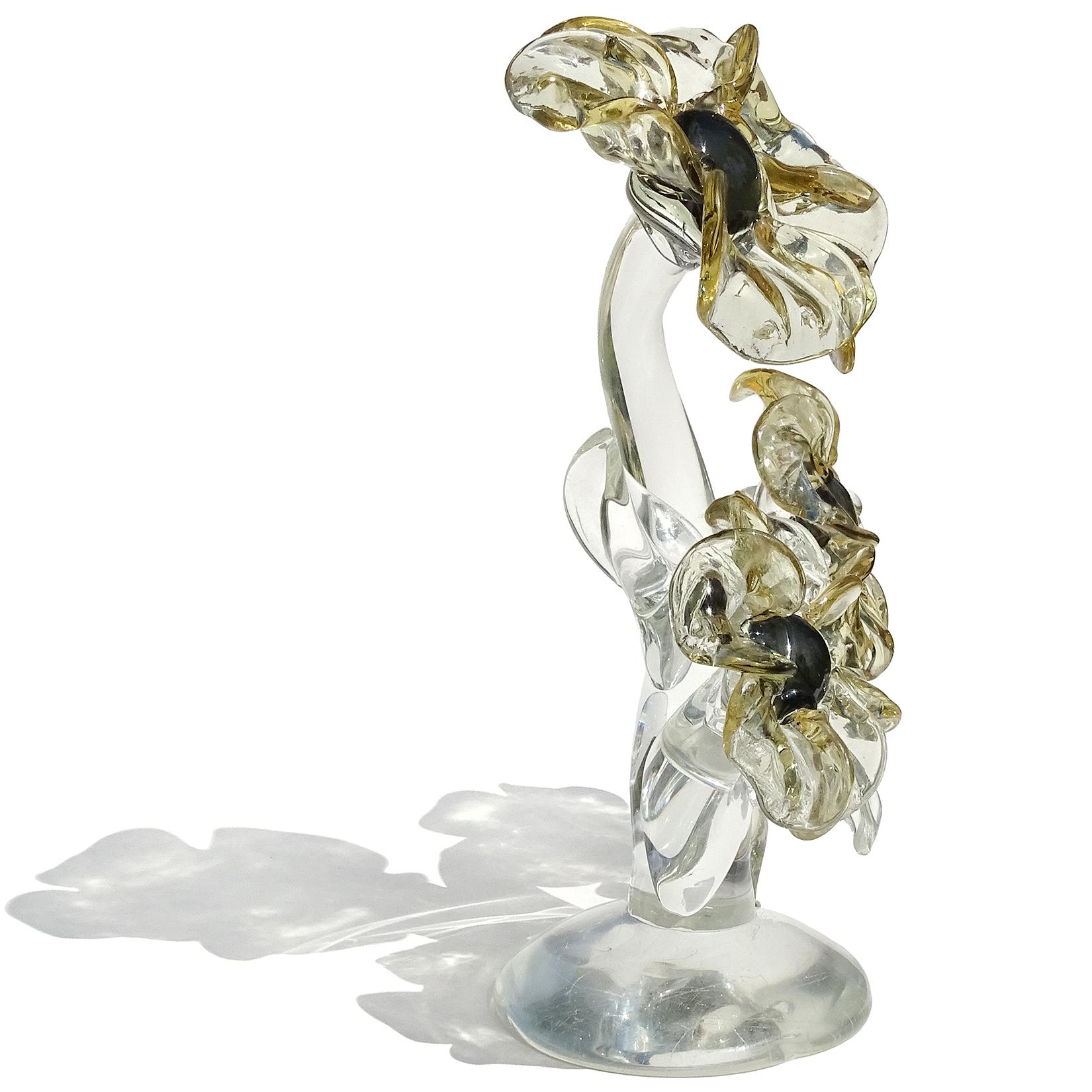 Italiano Fiori di Murano trasparenti che cambiano colore Scultura vegetale in vetro artistico italiano in vendita