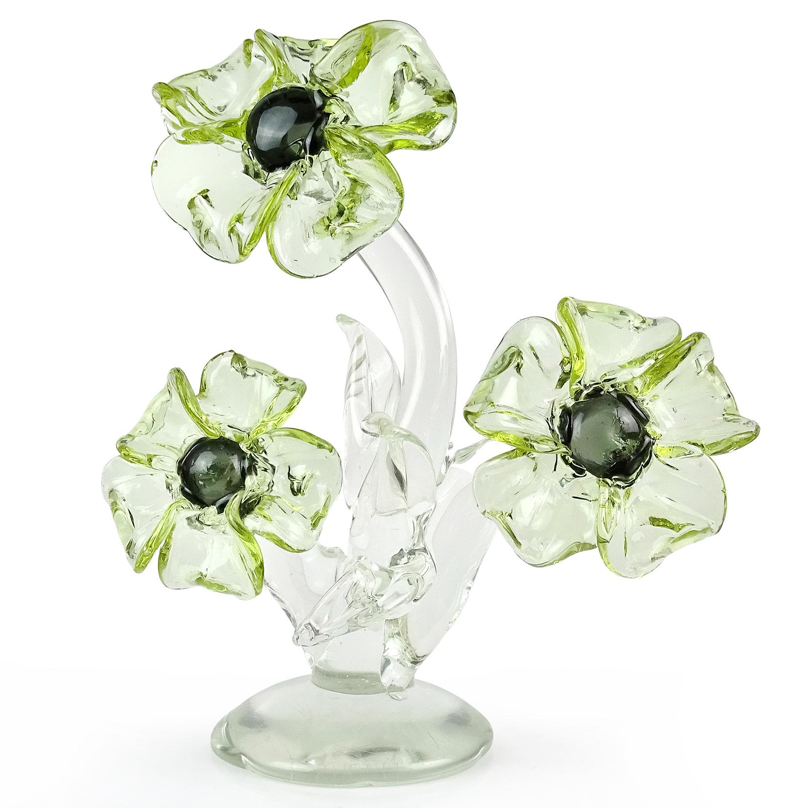 XX secolo Fiori di Murano trasparenti che cambiano colore Scultura vegetale in vetro artistico italiano in vendita