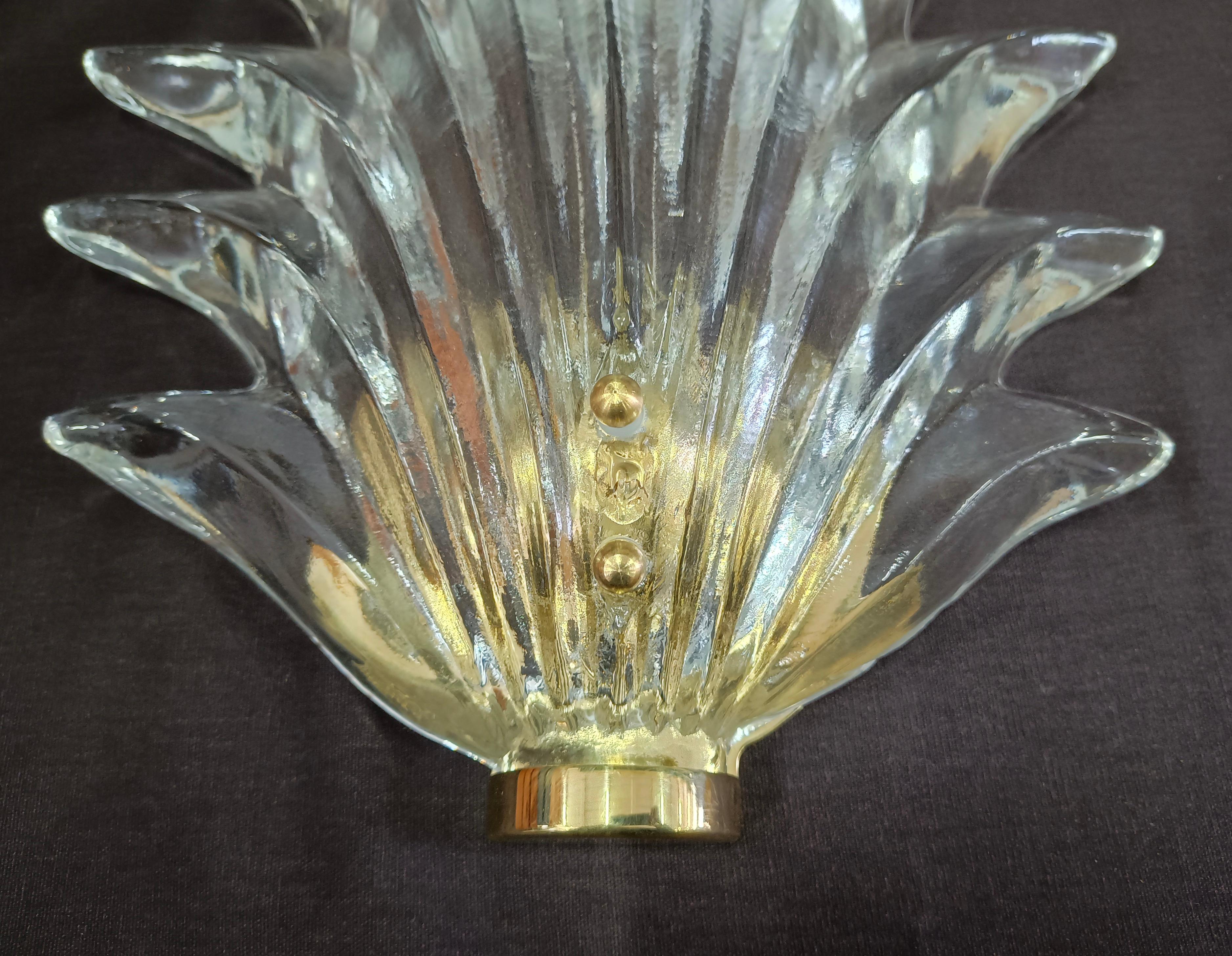 Italian Murano Transparent Glass and Brass Wall Light, 1990 For Sale