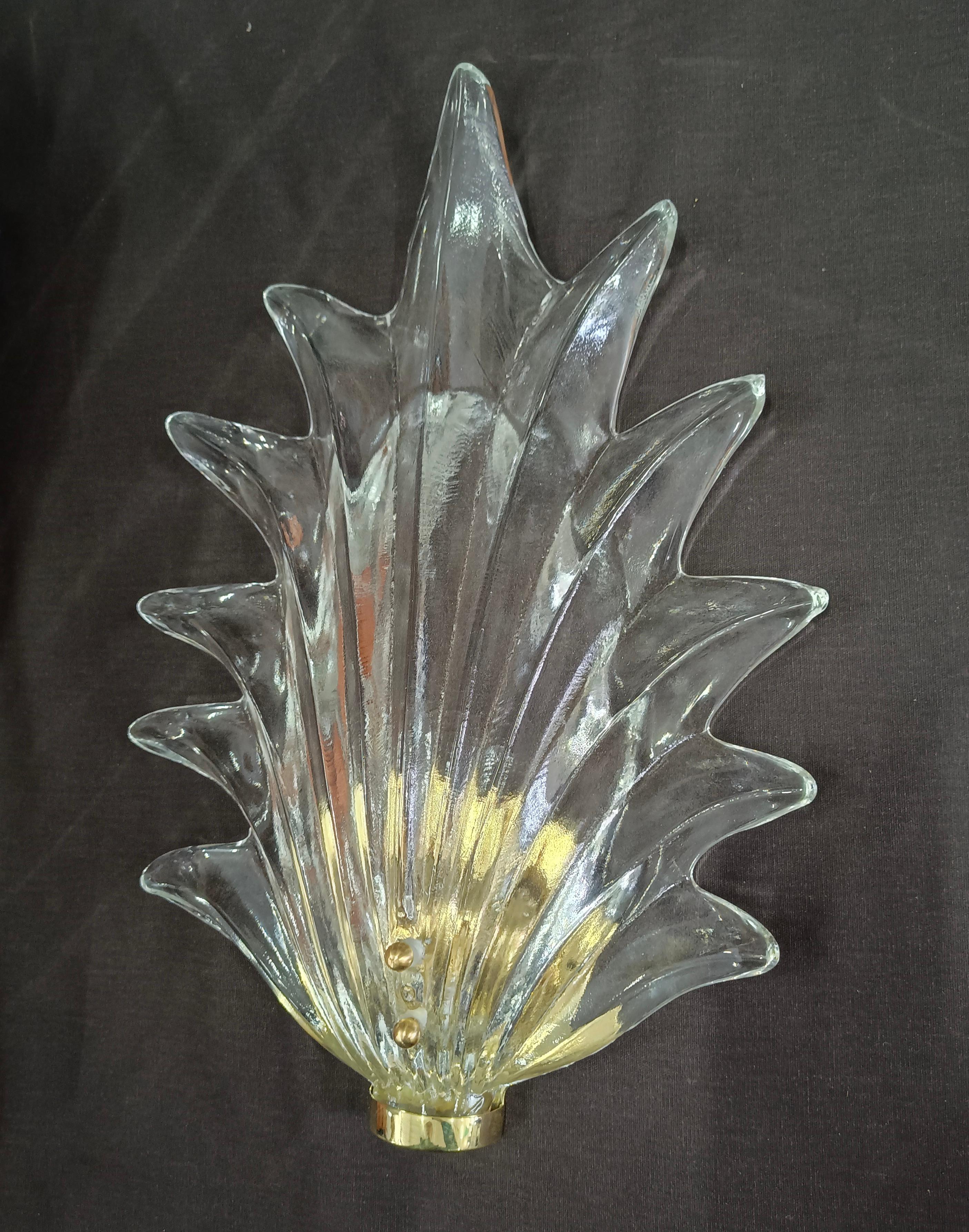 Murano Transparent Glass and Brass Wall Light, 1990 In Good Condition For Sale In Rome, IT
