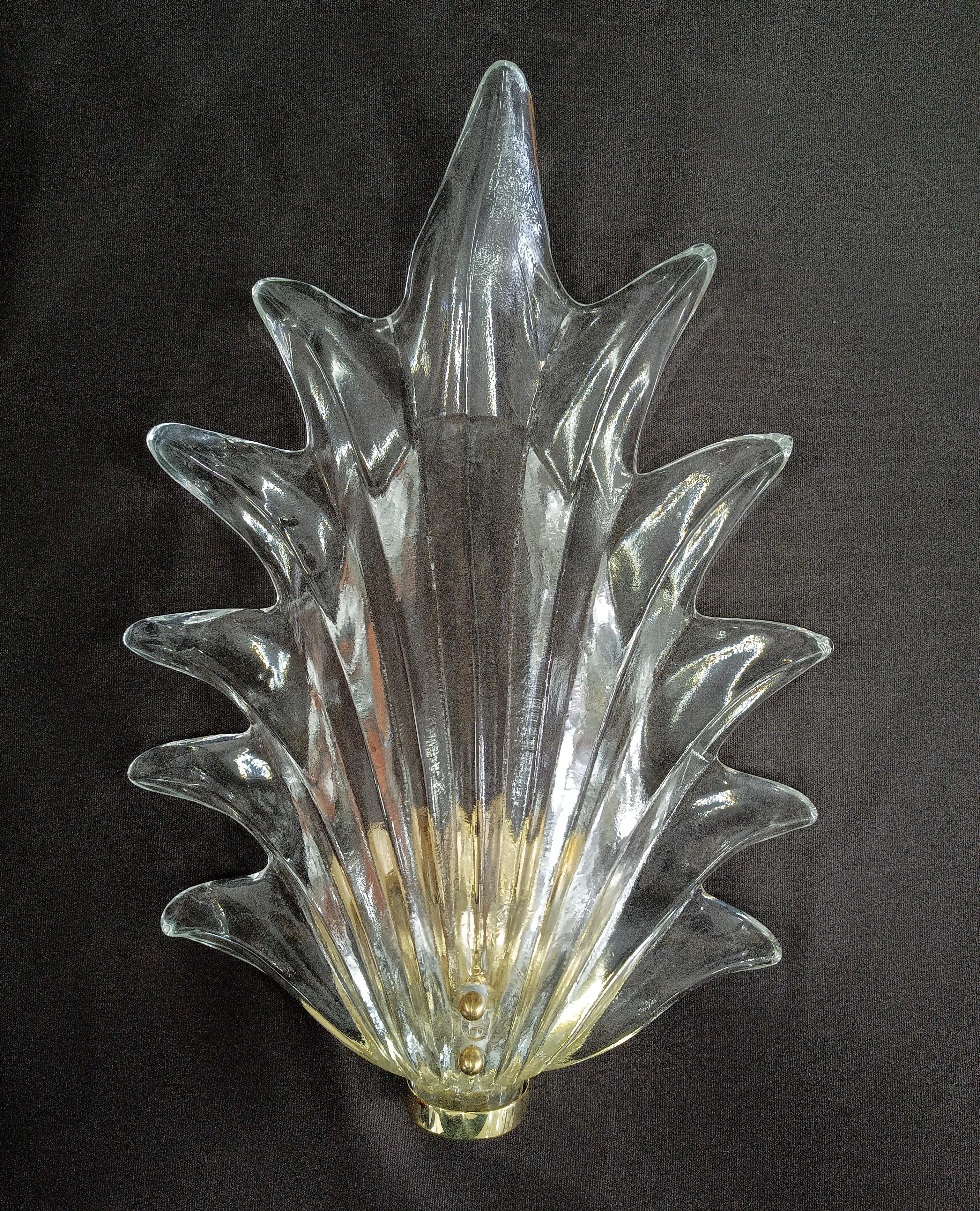Murano Transparent Glass and Brass Wall Light, 1990 For Sale 1
