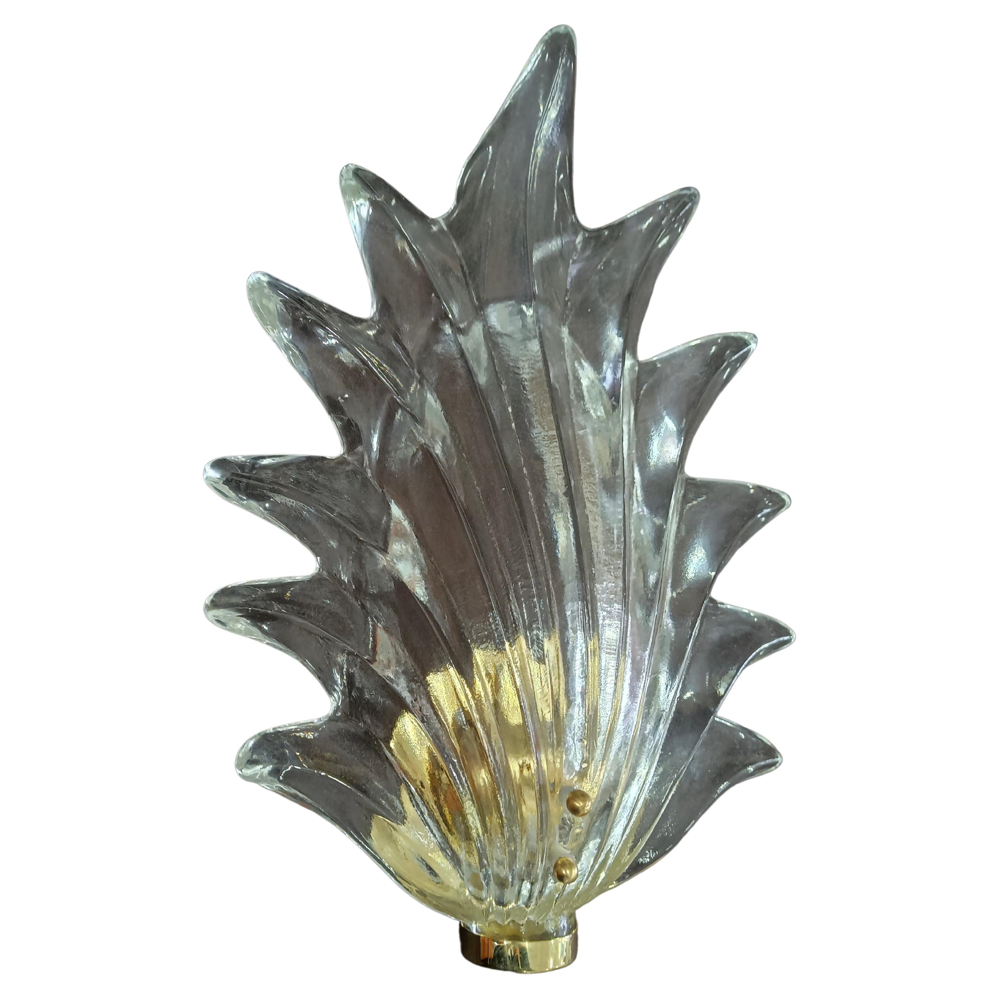 Murano Transparent Glass and Brass Wall Light, 1990 For Sale