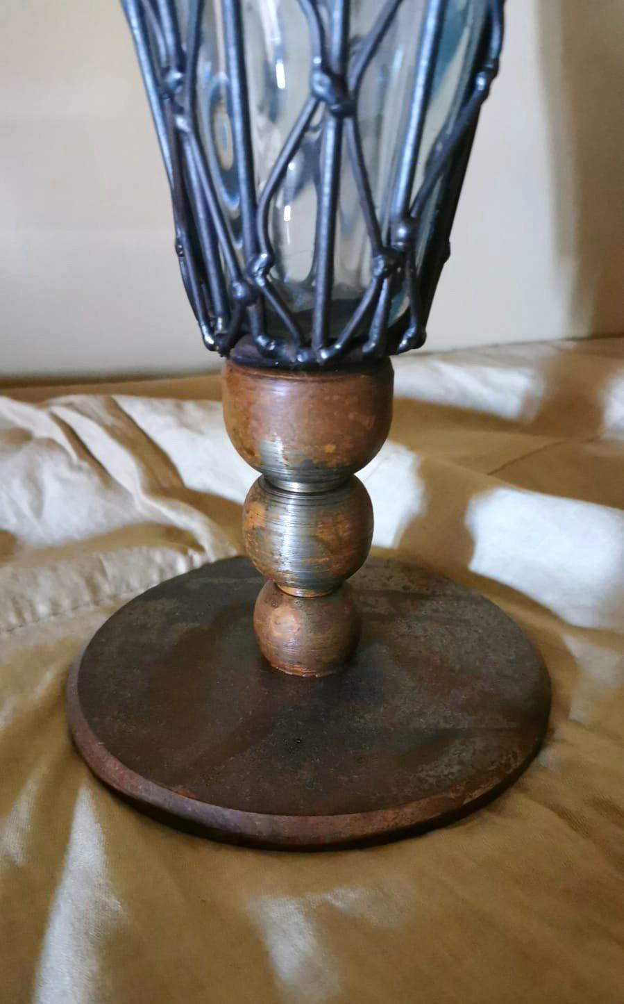 Vase aus Muranoglas mit durchsichtigem Muranoglas in Metallkäfig (Ende des 20. Jahrhunderts)