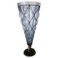 Murano Transparent Glass Vase Blown in Metal Cage