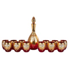 Murano Tre Fuochi Set 12 Glasses, Hand Decored Tumblers and 2 Bottle Cloisonne