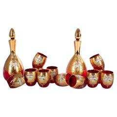 Murano Tre Fuochi Set 12 Glasses, Hand Decored Tumblers and 2 Bottle Cloisonne
