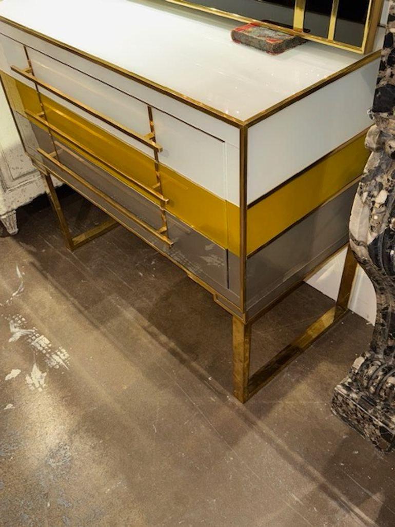 Brass Murano Tri-Color Side Table For Sale