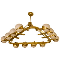 Murano Triangular Brass and Glass Midcentury Chandelier and Pendant, 1970