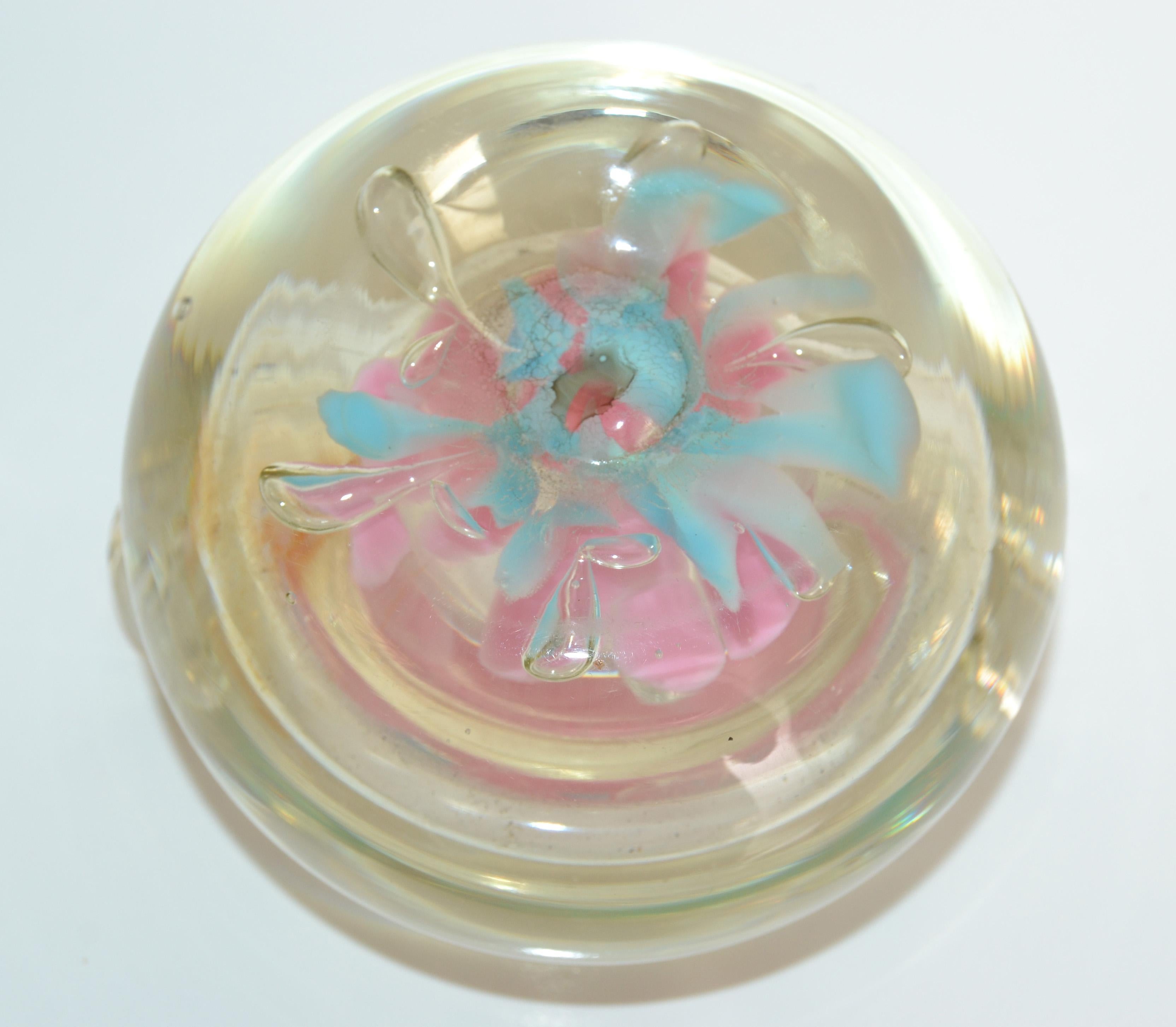 Murano Triple Cased Flower Pink & Baby Blue Glass Bowl Italy Mid-Century 1960s For Sale 1
