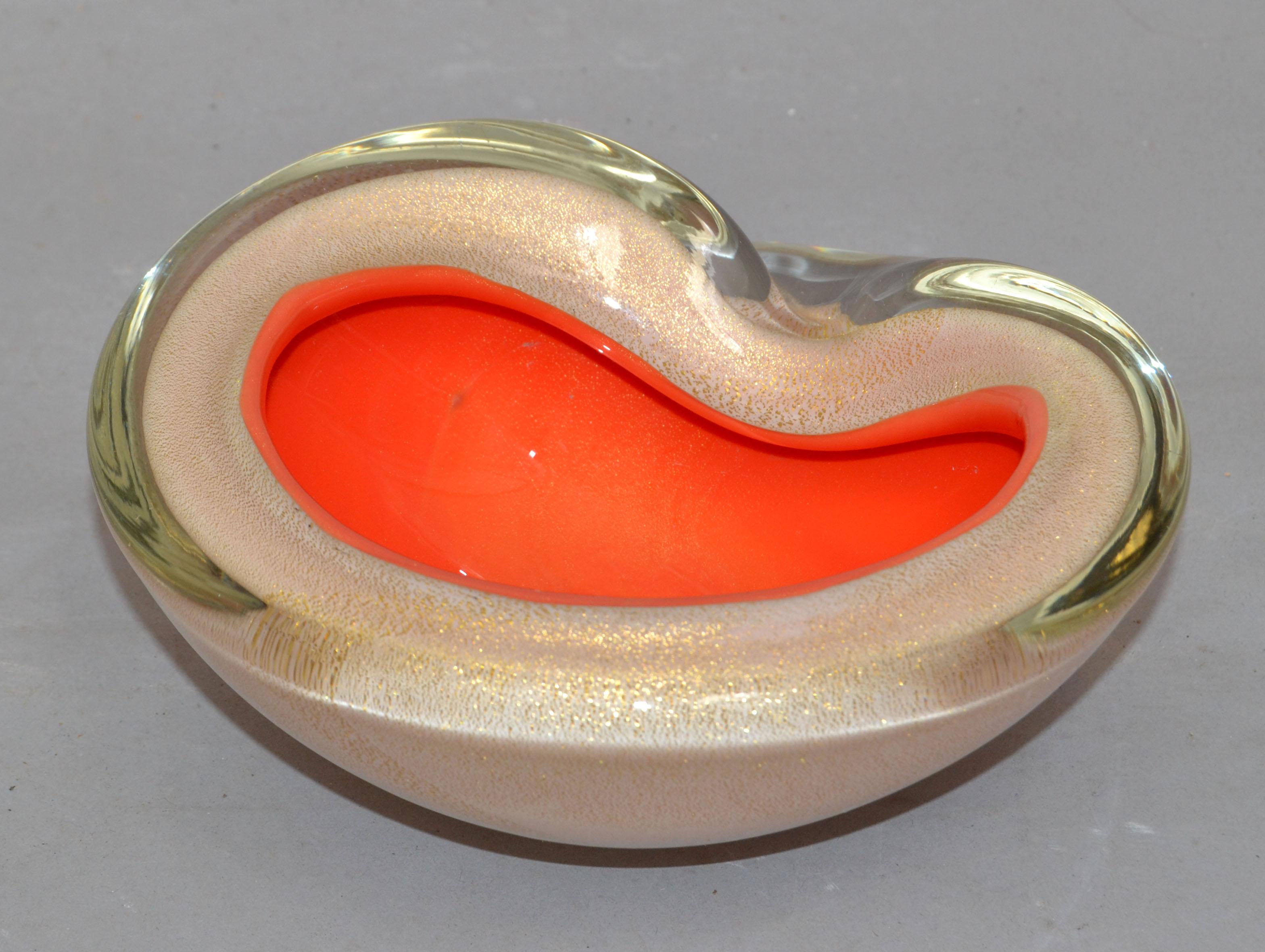Murano Glass Murano Triple Cased White, Orange & Gold Dust Glass Bowl Italy Mid-Century 1960s